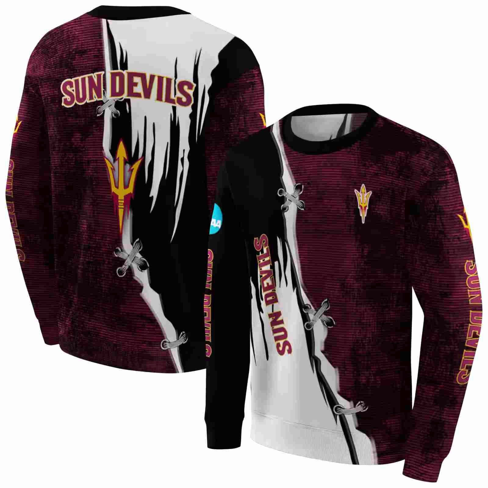 arizona state sun devils ripped pattern maroon black white hoodie premium grade