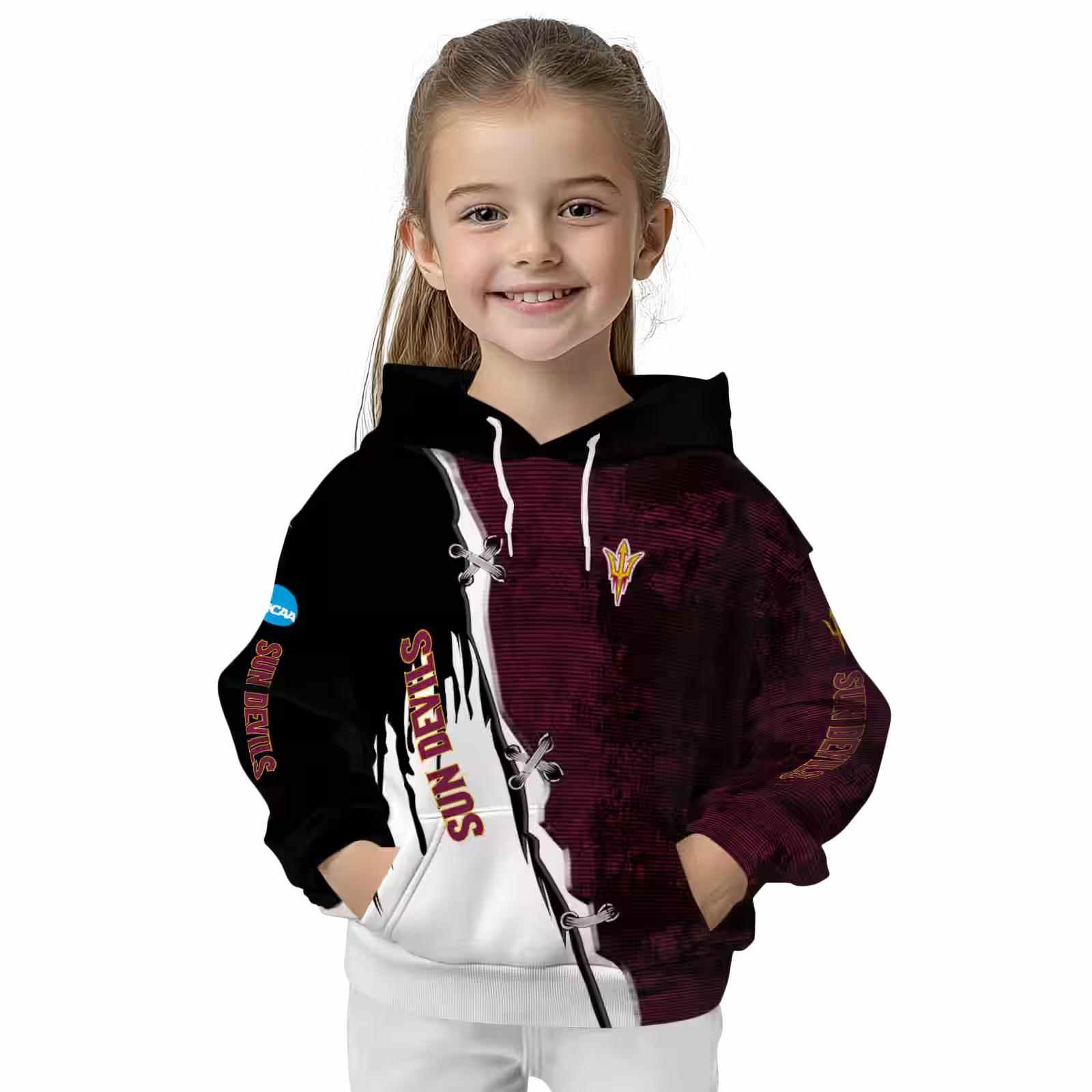 arizona state sun devils ripped pattern maroon black white hoodie top rated