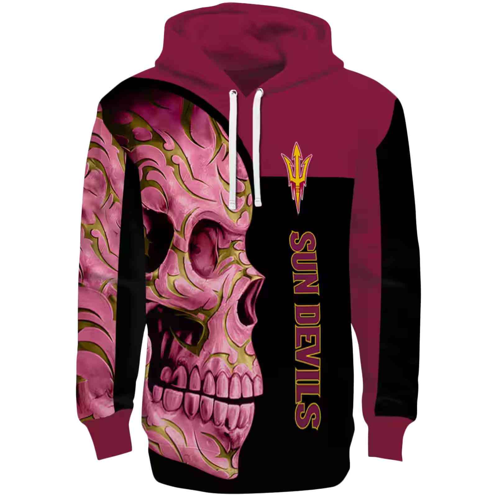 Arizona State Sun Devils Skull Motif Maroon Black Hoodie