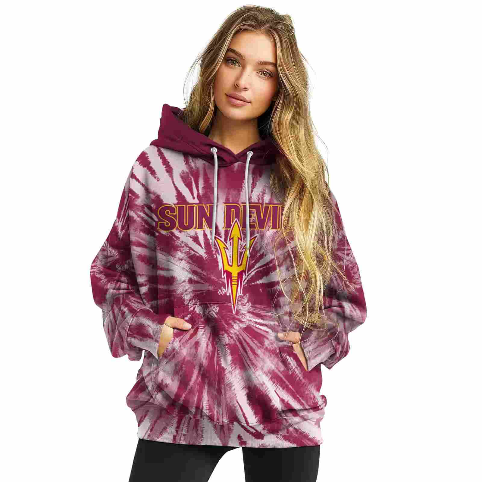 arizona state sun devils tie dye pattern maroon hoodie high quality