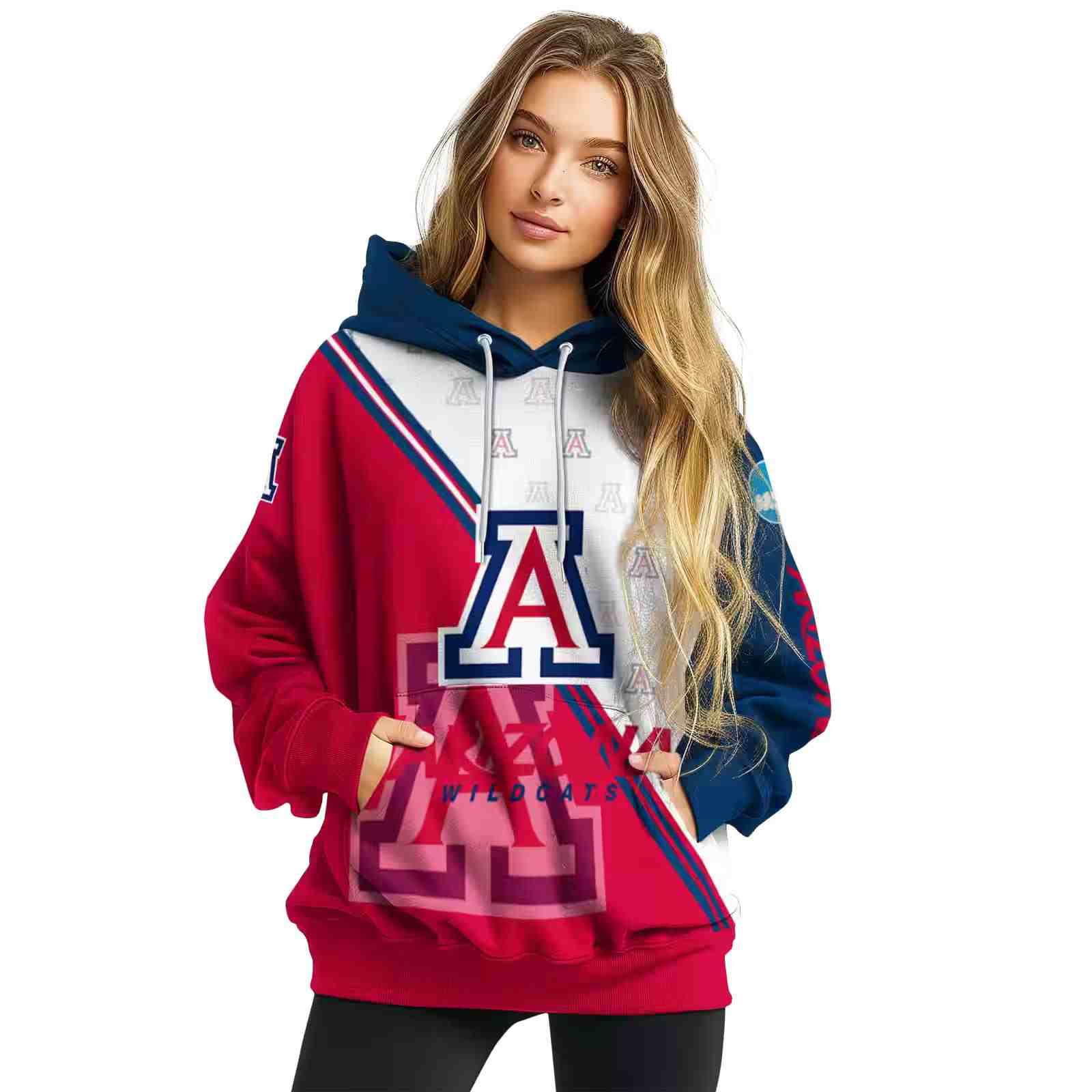 arizona wildcats diagonal stripe red white hoodie high quality