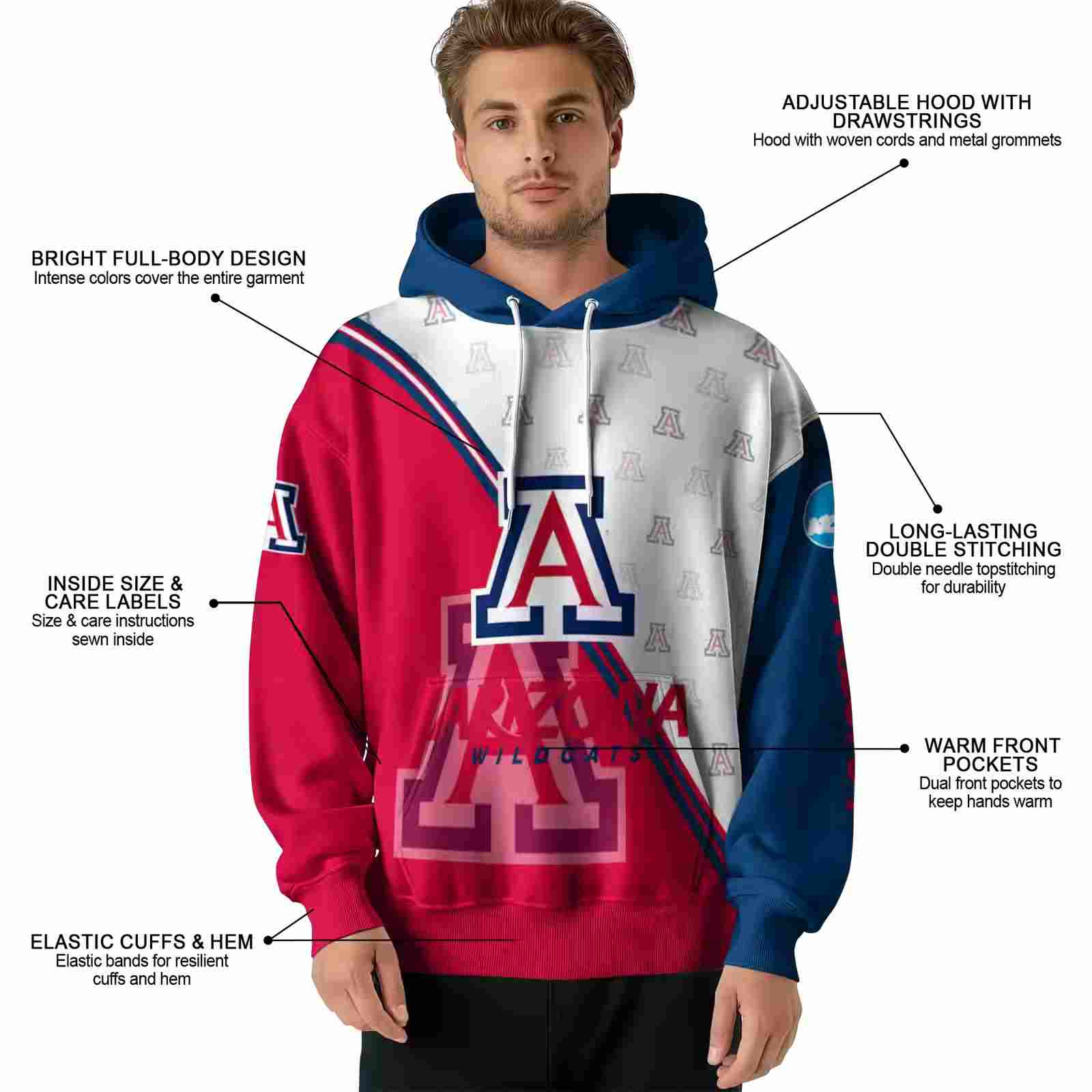 arizona wildcats diagonal stripe red white hoodie latest model