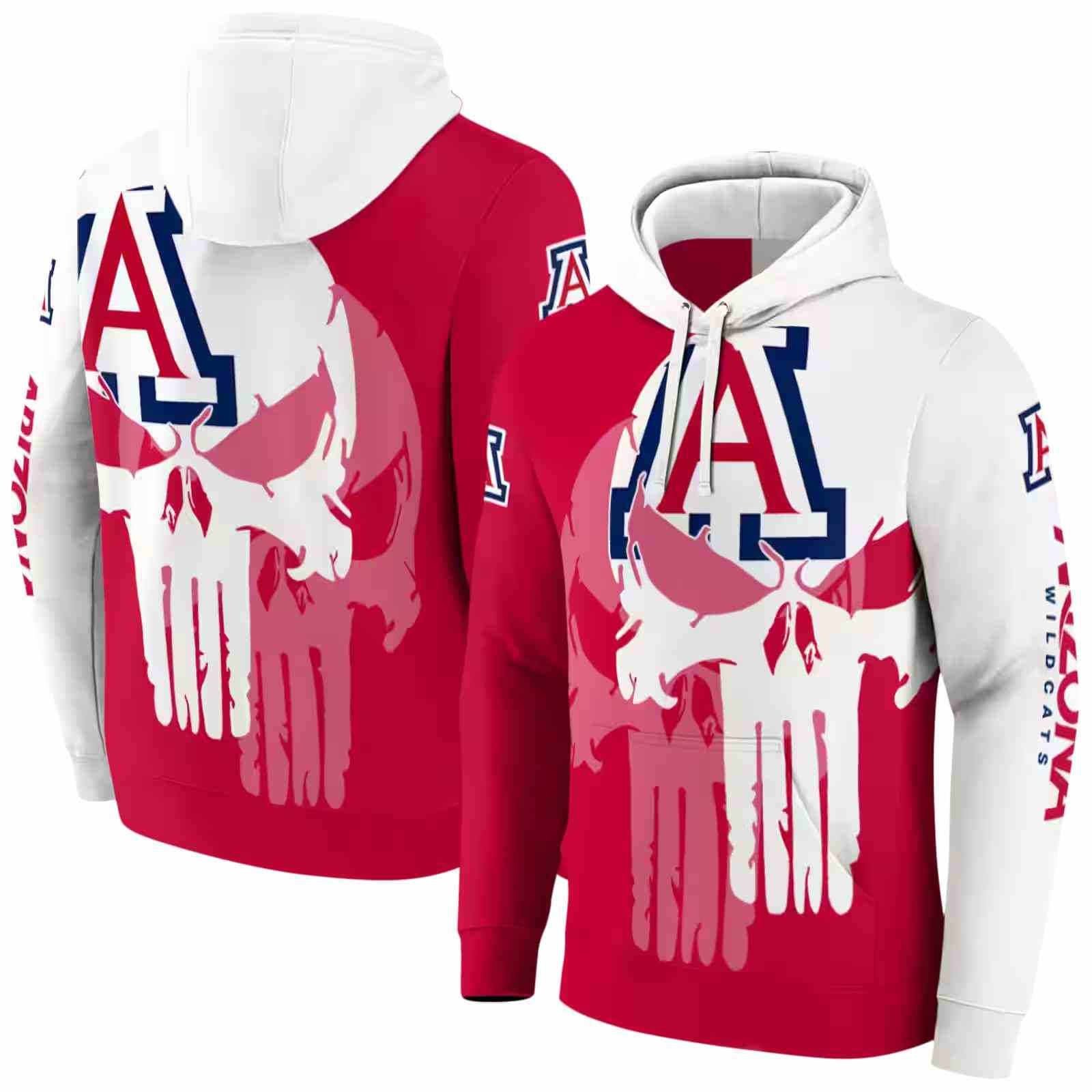 arizona wildcats graphic punisher red white hoodie fashion forward