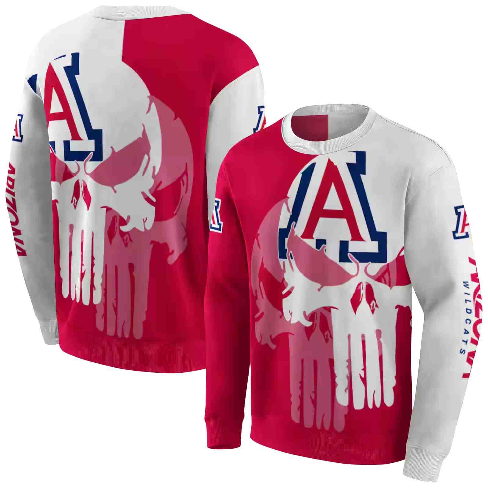 arizona wildcats graphic punisher red white hoodie premium grade