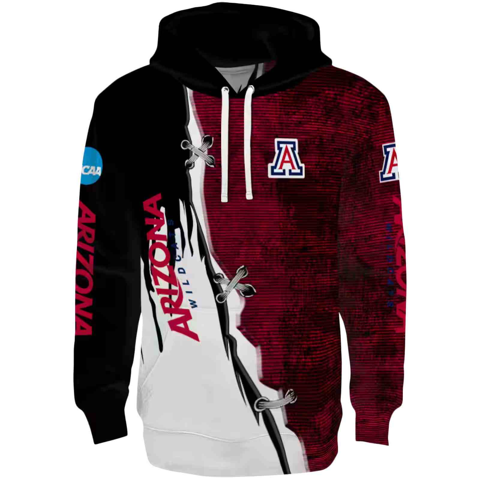 Arizona Wildcats Ripped Pattern Red Black White Hoodie