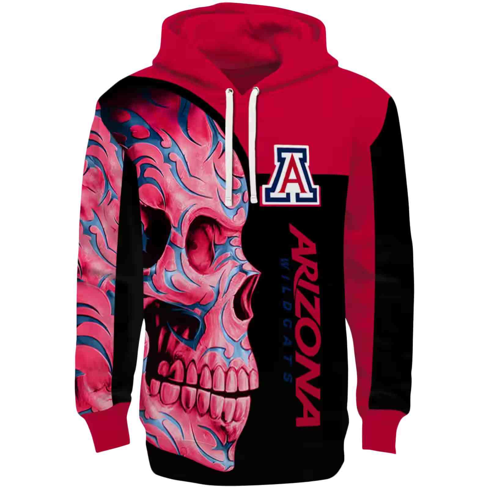 Arizona Wildcats Skull Motif Red Black Hoodie