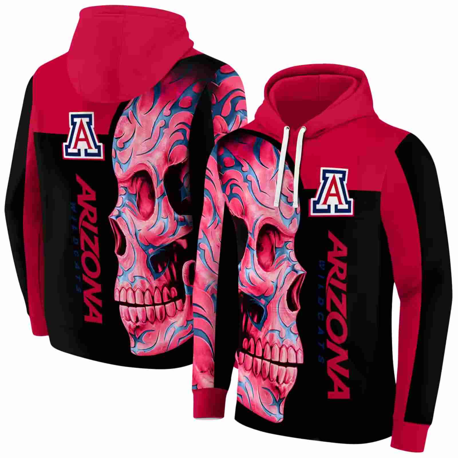 arizona wildcats skull motif red black hoodie fashion forward