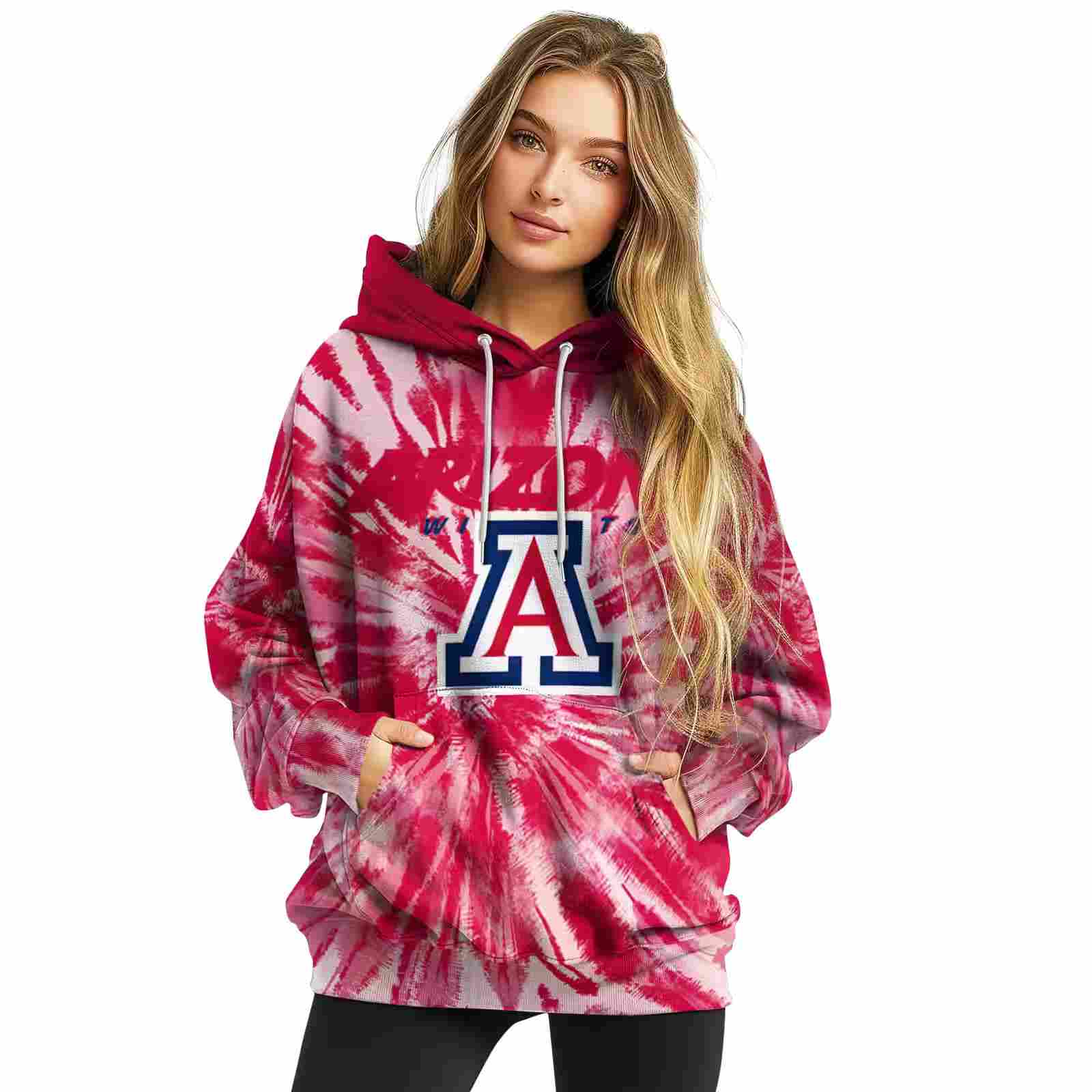 arizona wildcats tie dye pattern red hoodie high quality