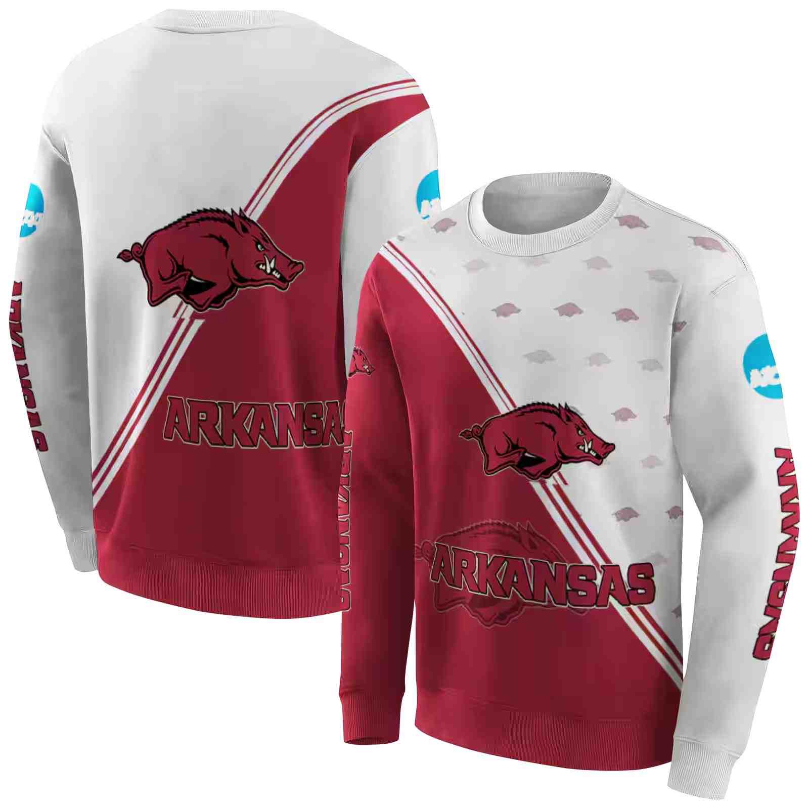 arkansas razorbacks diagonal stripe red white hoodie premium grade