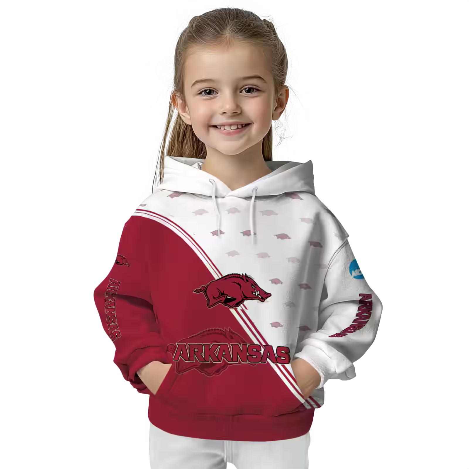 arkansas razorbacks diagonal stripe red white hoodie top rated