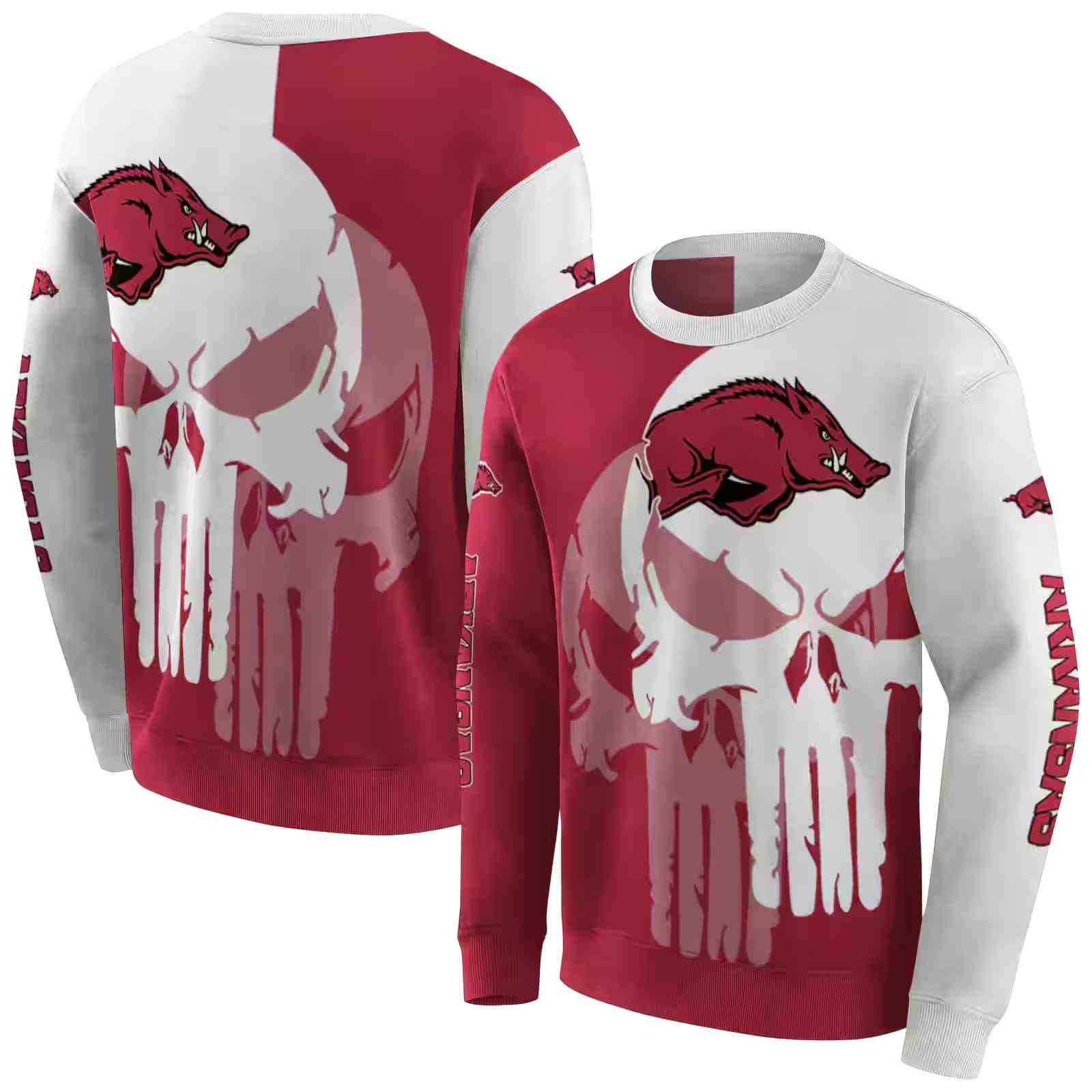 arkansas razorbacks graphic punisher red white hoodie premium grade