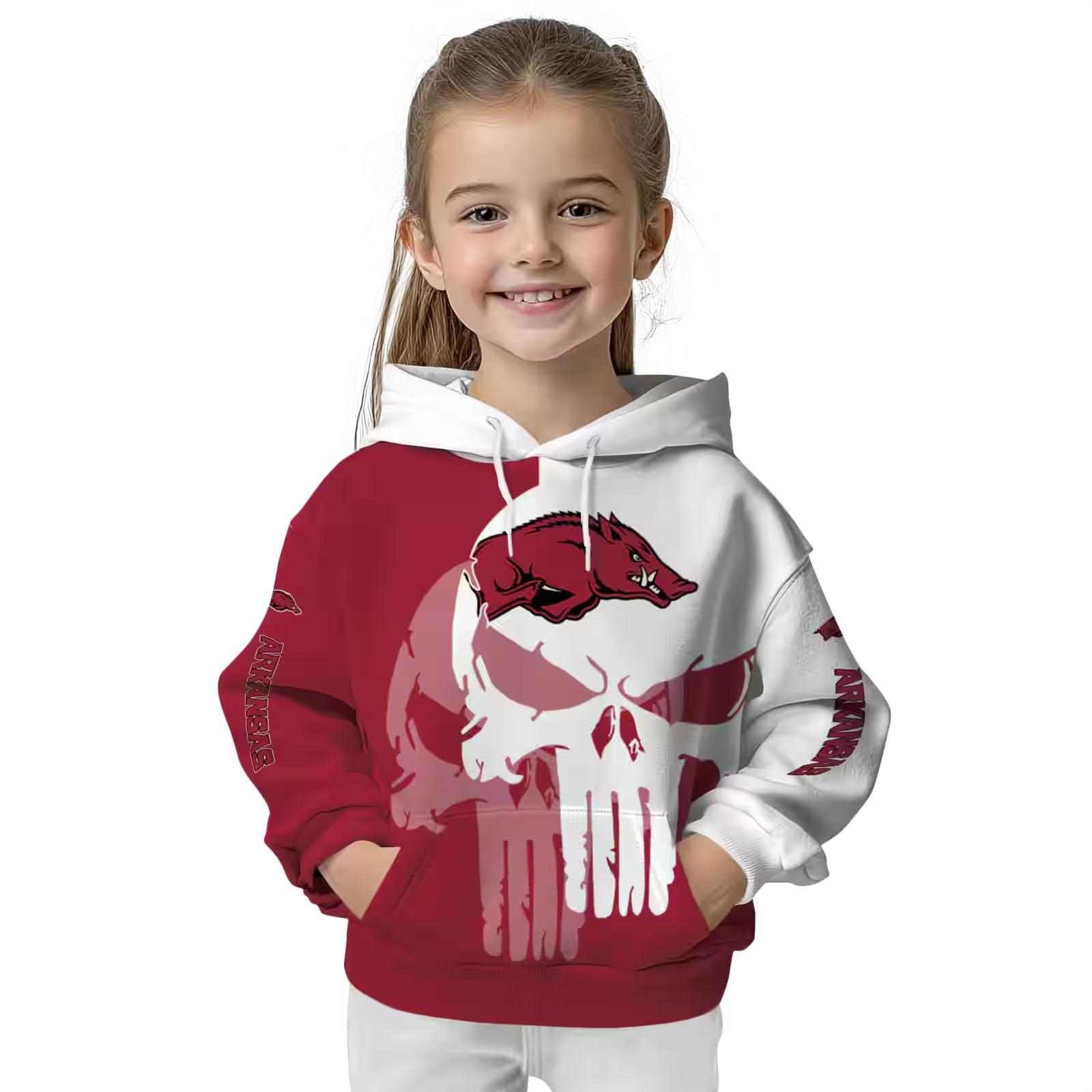 arkansas razorbacks graphic punisher red white hoodie top rated