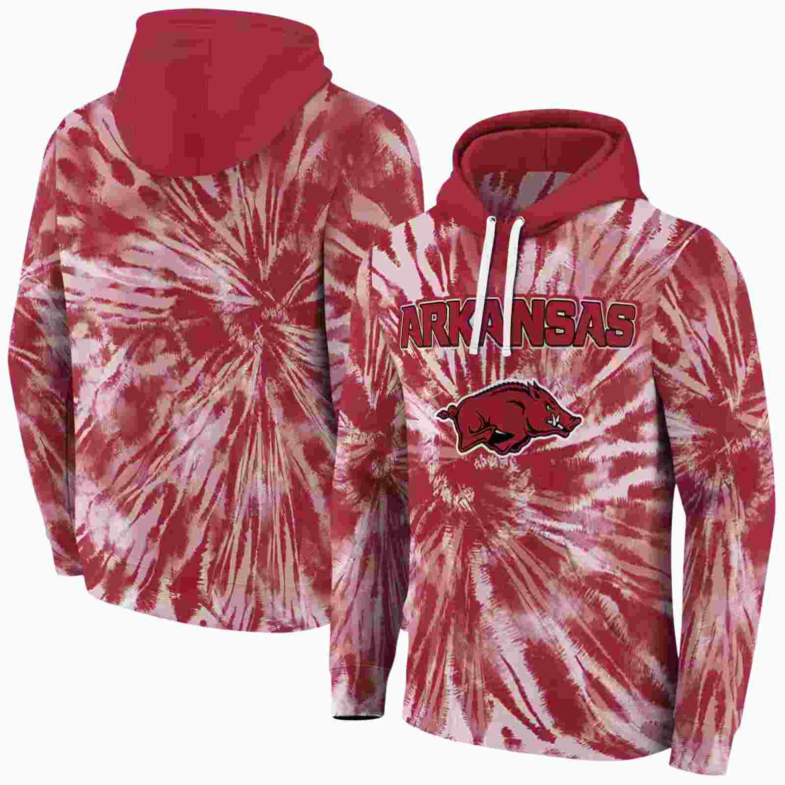 arkansas razorbacks tie dye pattern red hoodie fashion forward