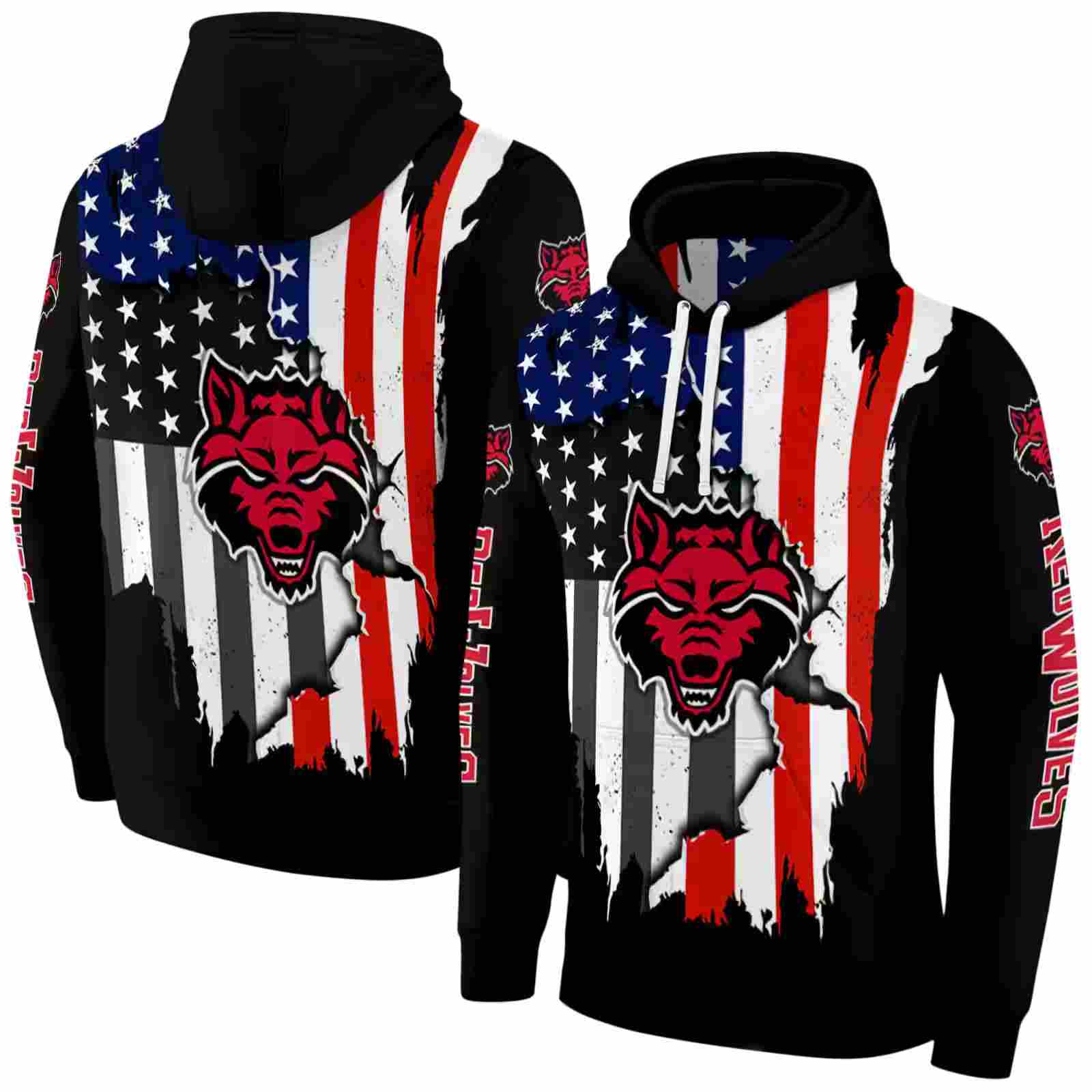 arkansas state red wolves american pride black hoodie fashion forward