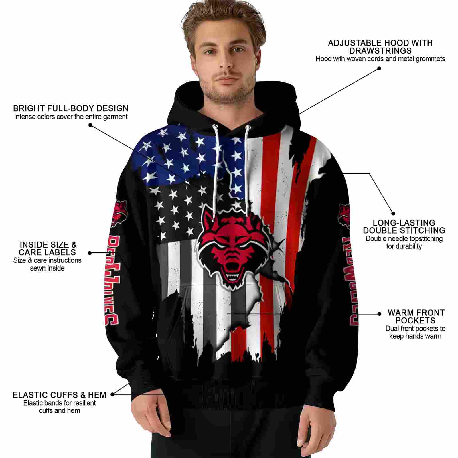 arkansas state red wolves american pride black hoodie latest model