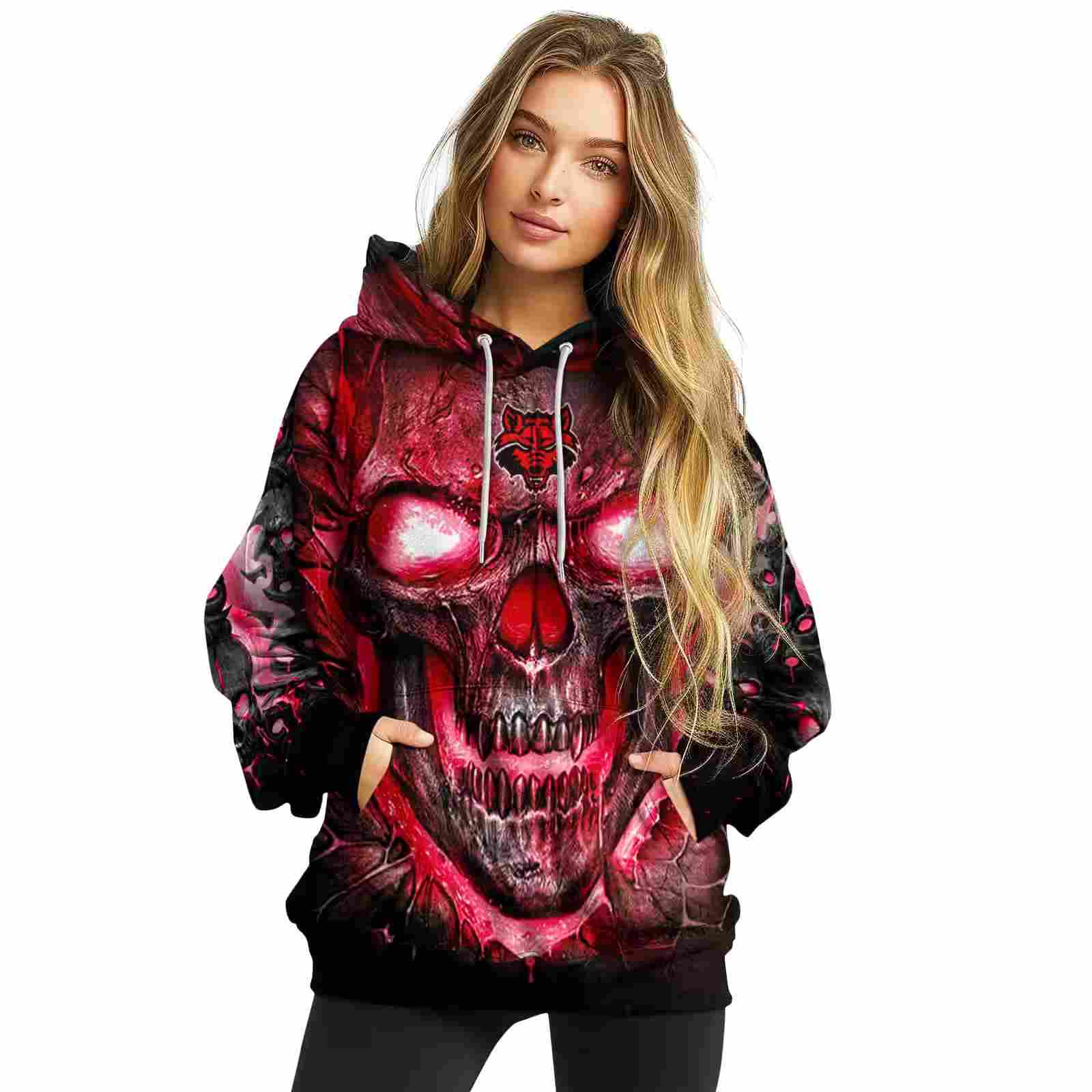 arkansas state red wolves demonic skull scarlet black hoodie high quality