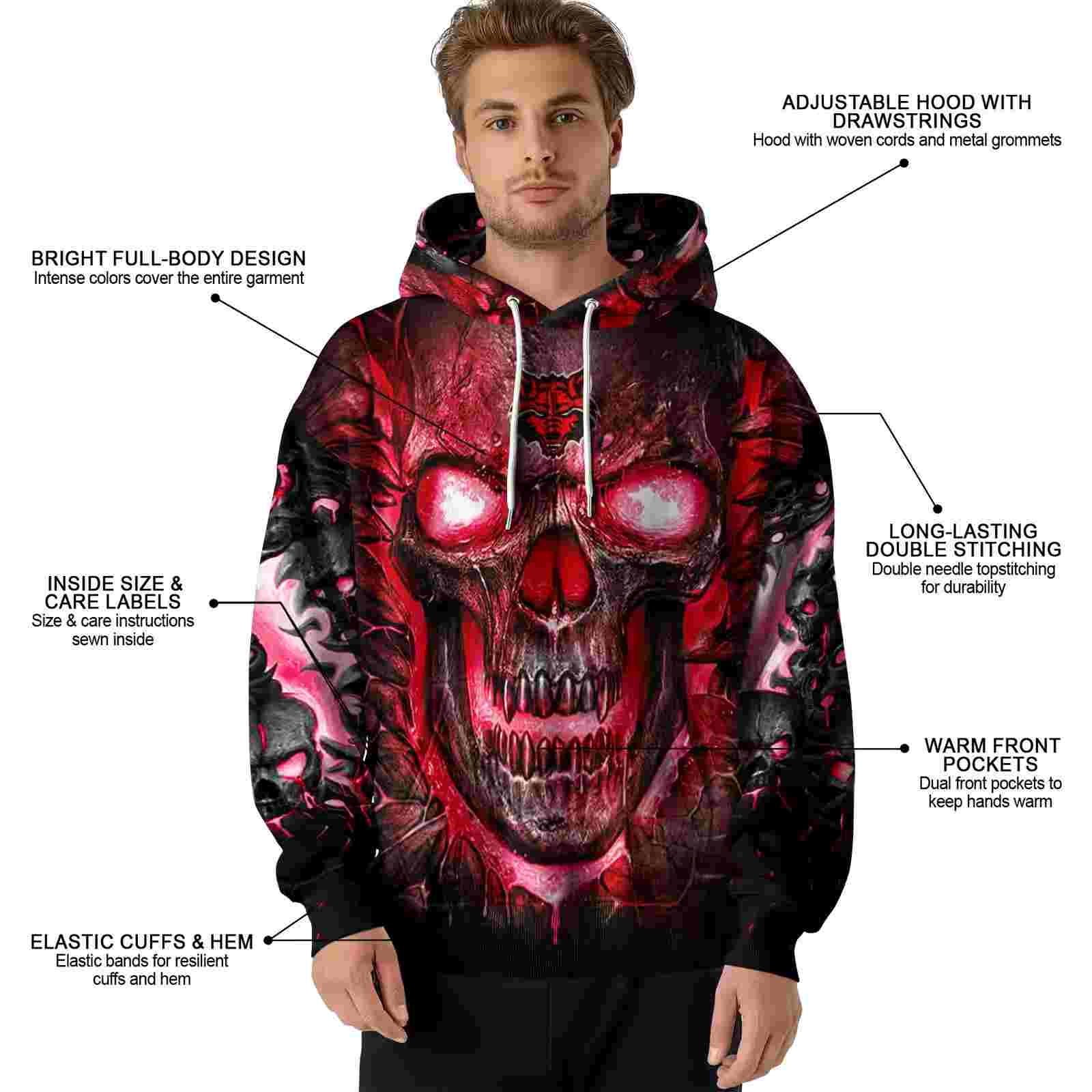 arkansas state red wolves demonic skull scarlet black hoodie latest model