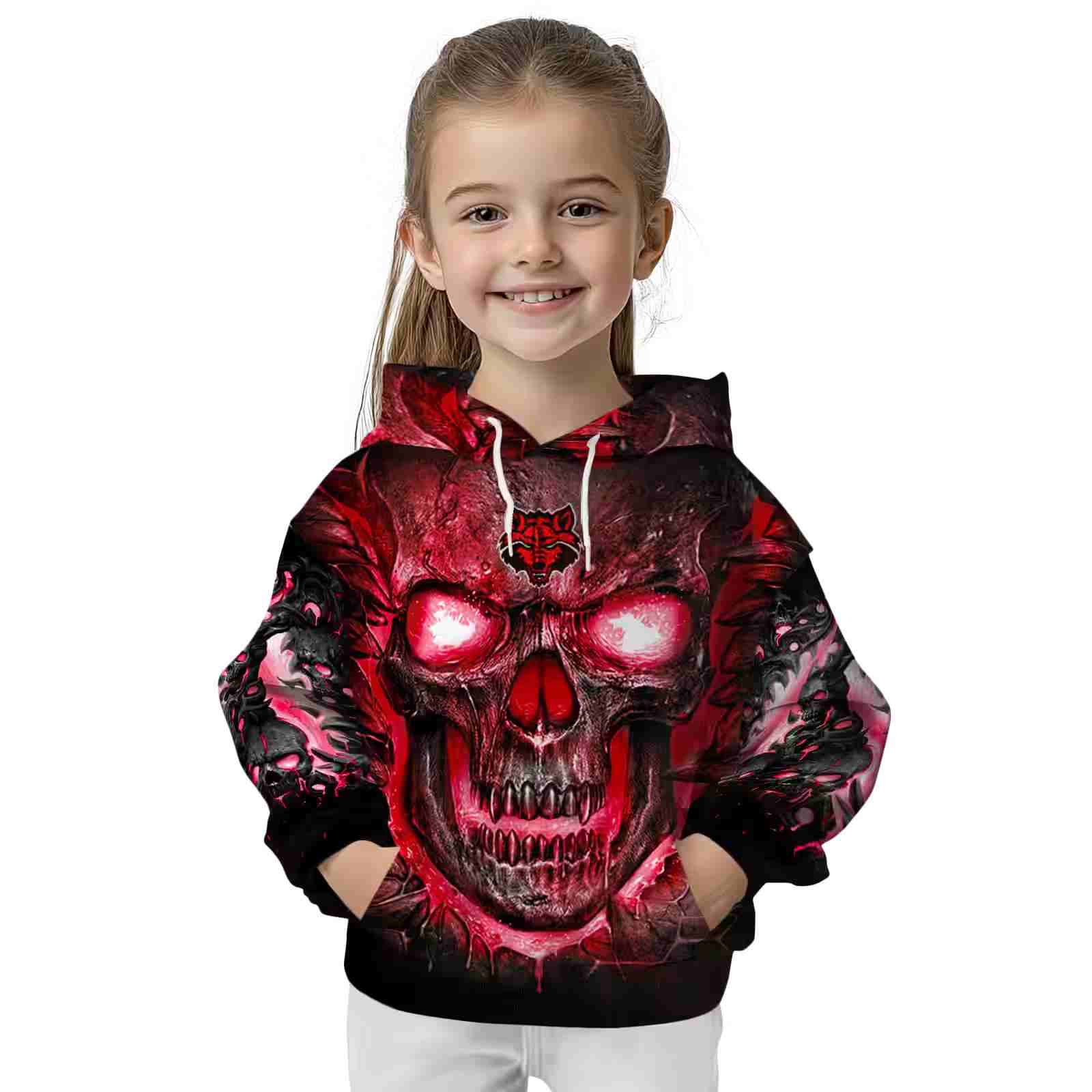 arkansas state red wolves demonic skull scarlet black hoodie top rated