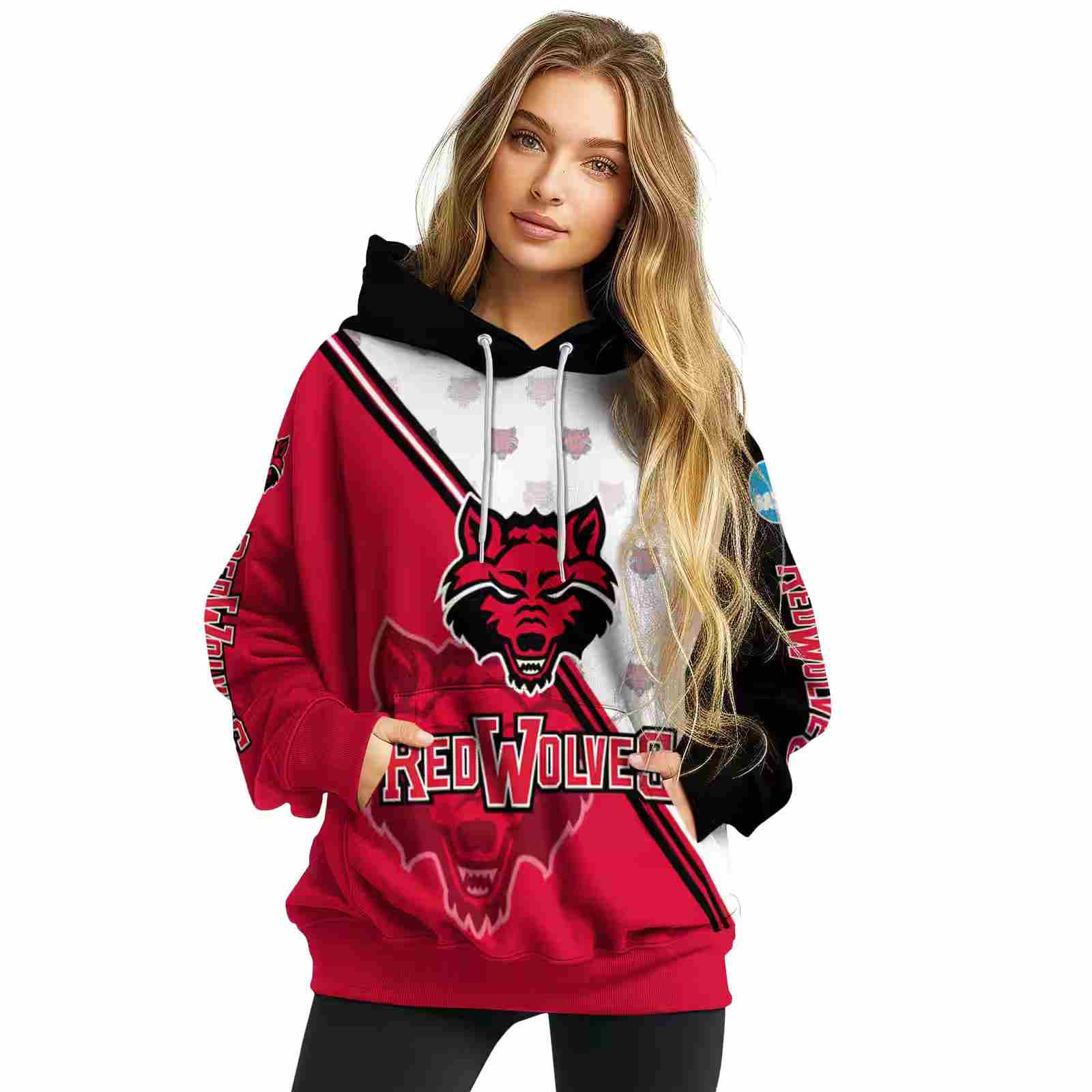 arkansas state red wolves diagonal stripe scarlet white hoodie high quality