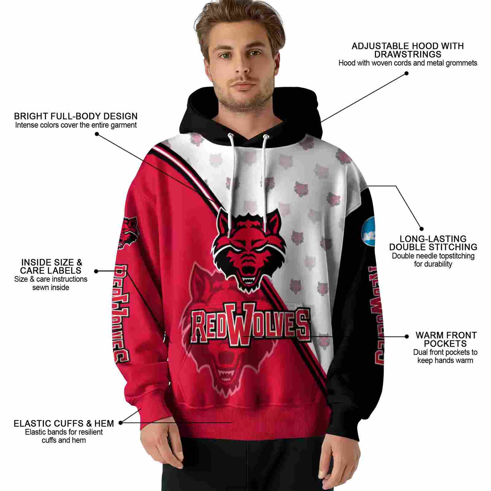 arkansas state red wolves diagonal stripe scarlet white hoodie latest model