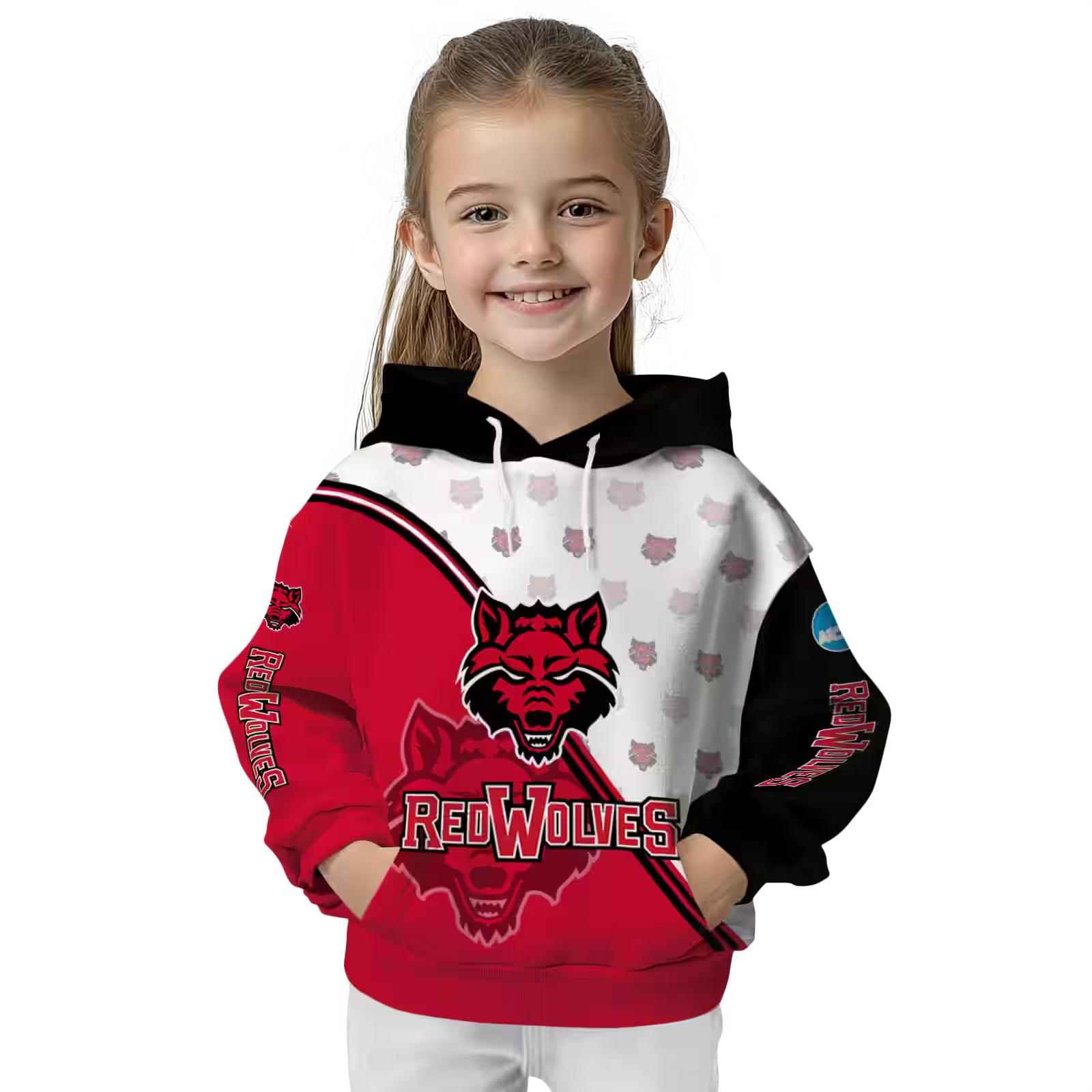 arkansas state red wolves diagonal stripe scarlet white hoodie top rated