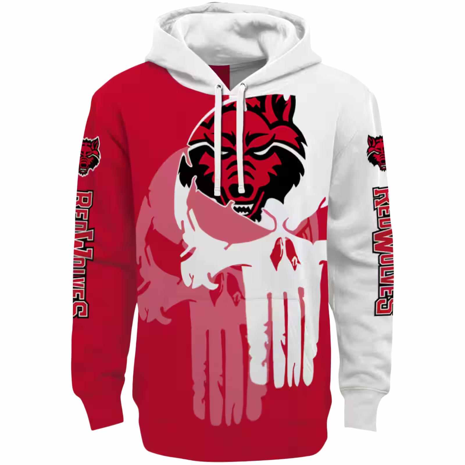 Arkansas State Red Wolves Graphic Punisher Scarlet White Hoodie