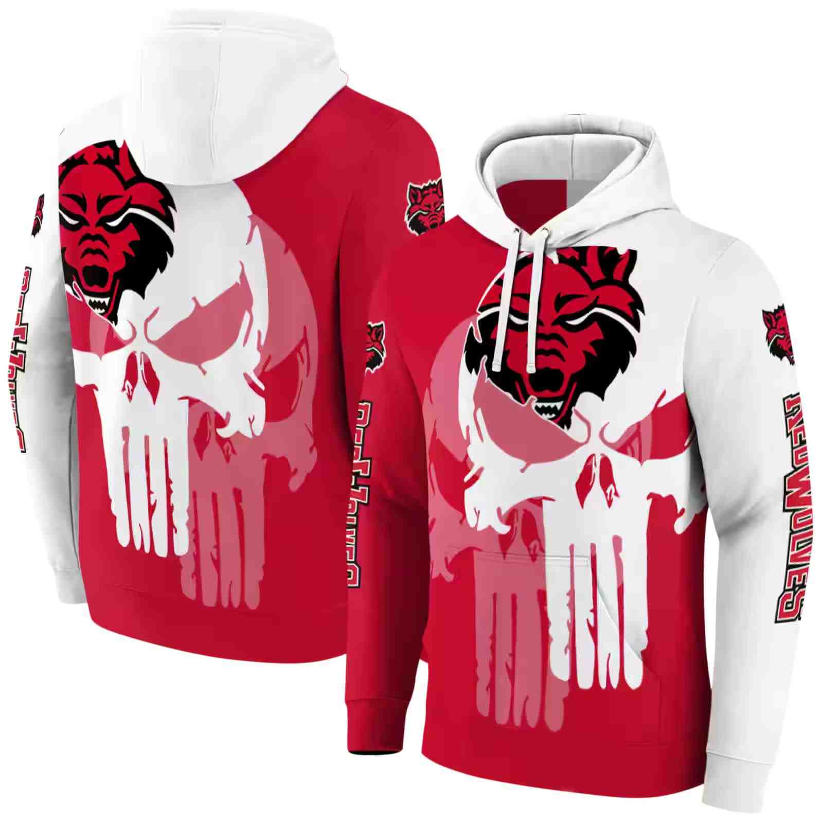 arkansas state red wolves graphic punisher scarlet white hoodie fashion forward