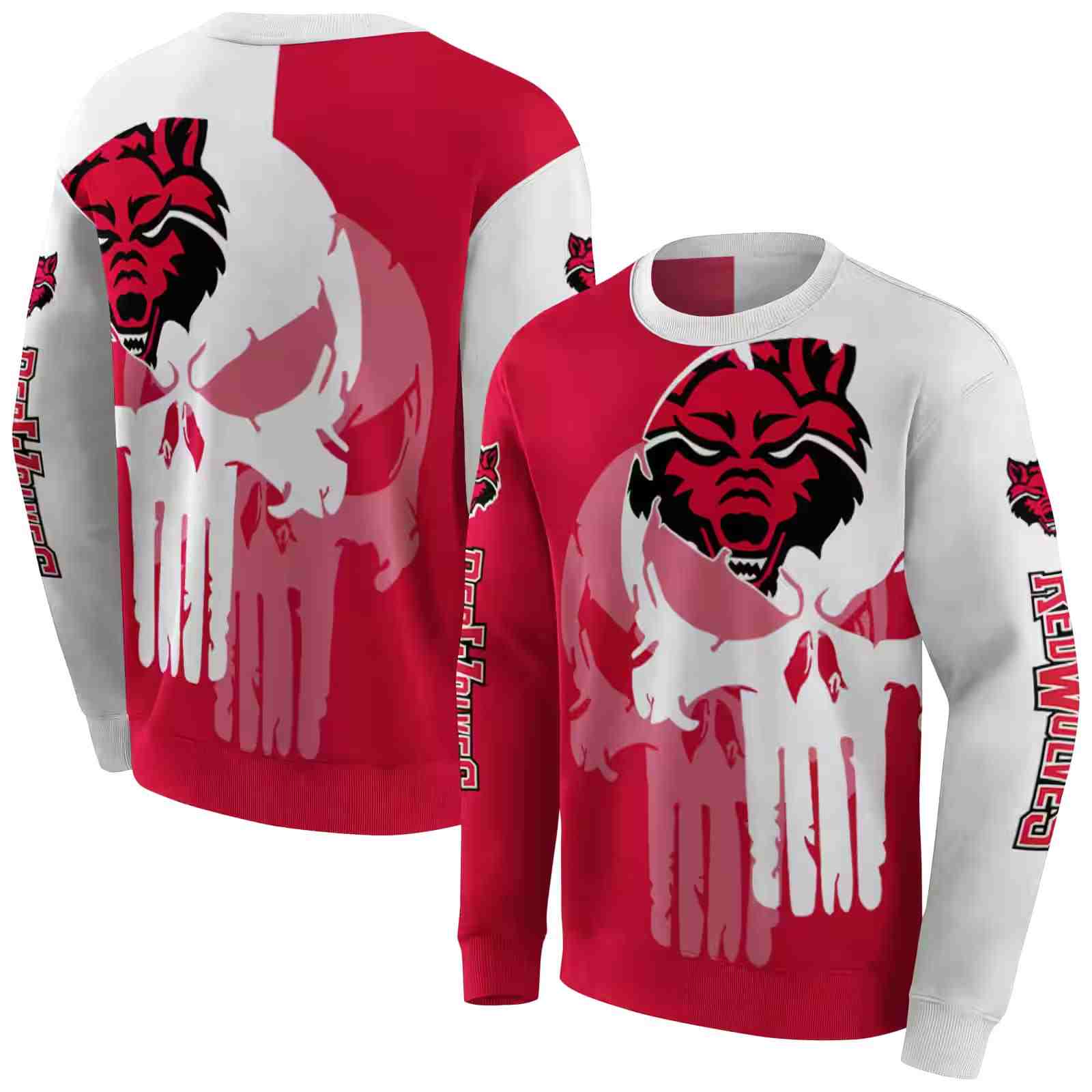 arkansas state red wolves graphic punisher scarlet white hoodie premium grade