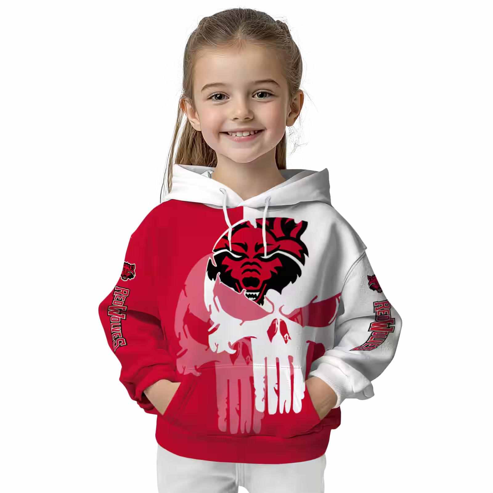 arkansas state red wolves graphic punisher scarlet white hoodie top rated