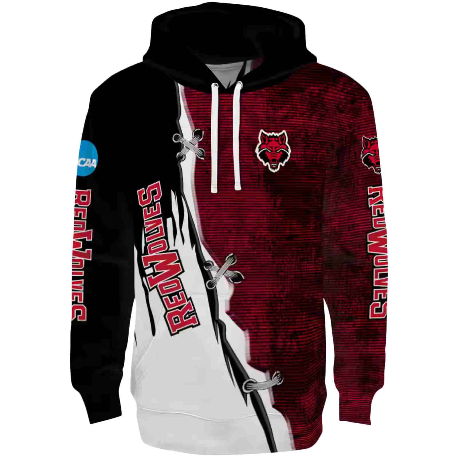 Arkansas State Red Wolves Ripped Pattern Scarlet Black White Hoodie