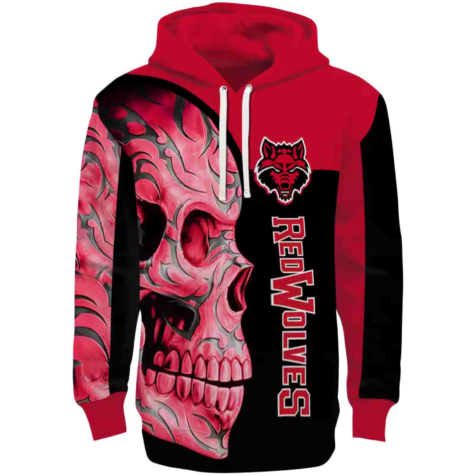 Arkansas State Red Wolves Skull Motif Scarlet Black Hoodie