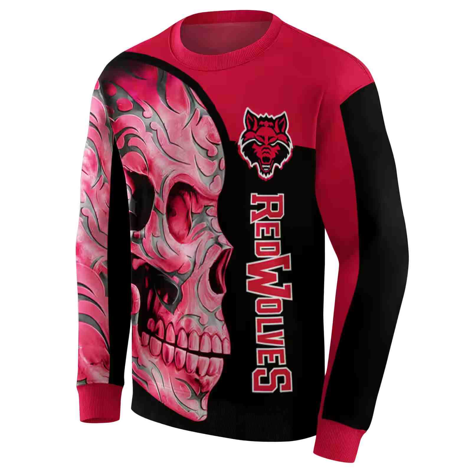 arkansas state red wolves skull motif scarlet black hoodie new arrival