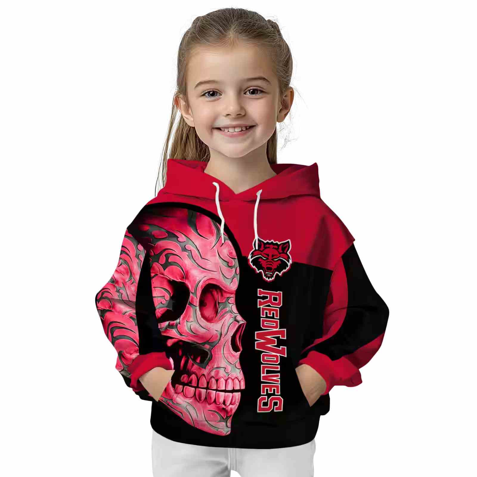 arkansas state red wolves skull motif scarlet black hoodie top rated