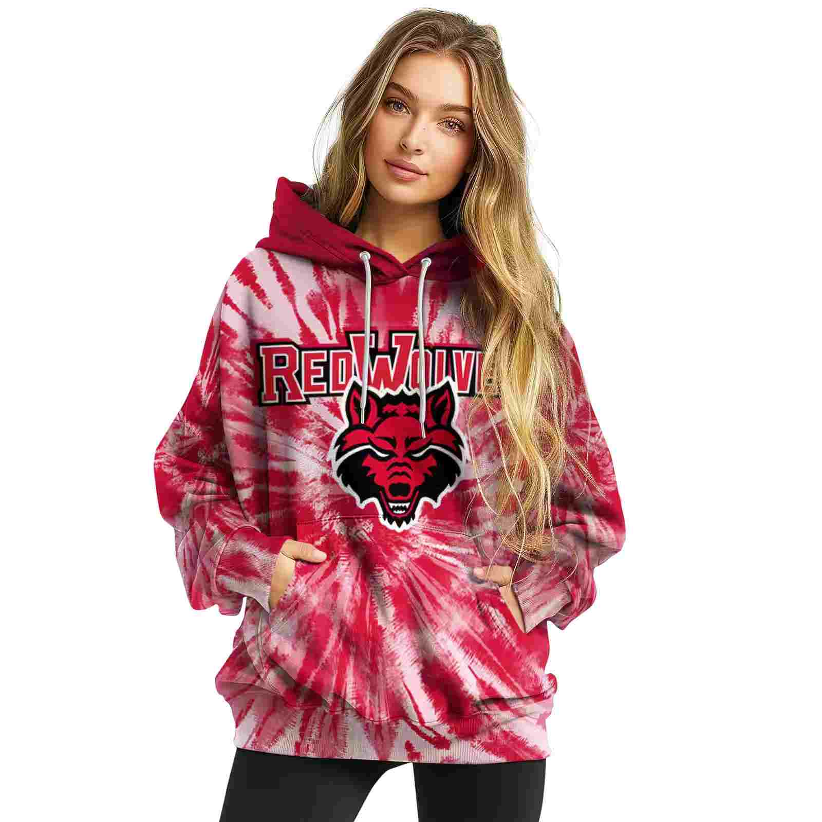 arkansas state red wolves tie dye pattern scarlet hoodie high quality