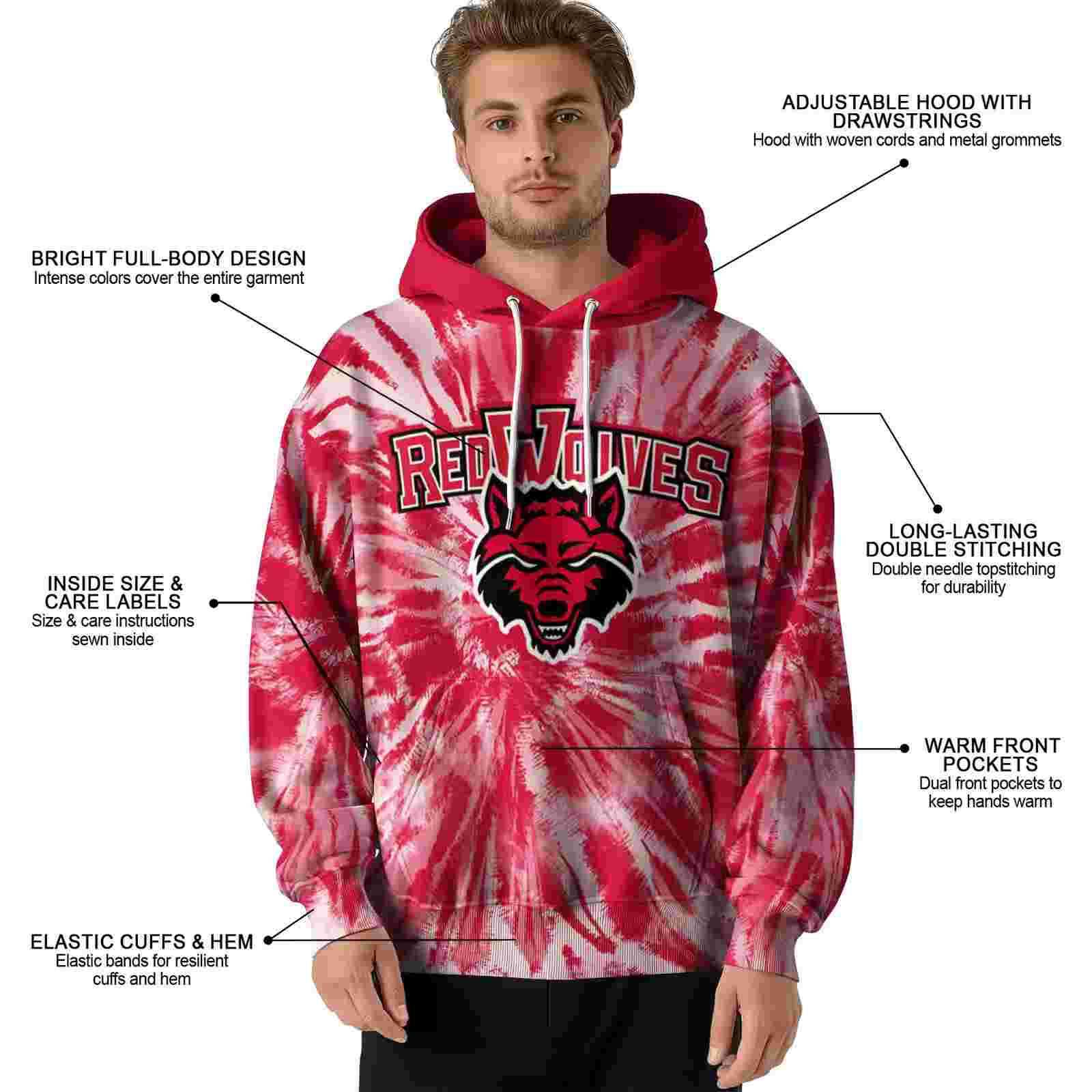 arkansas state red wolves tie dye pattern scarlet hoodie latest model