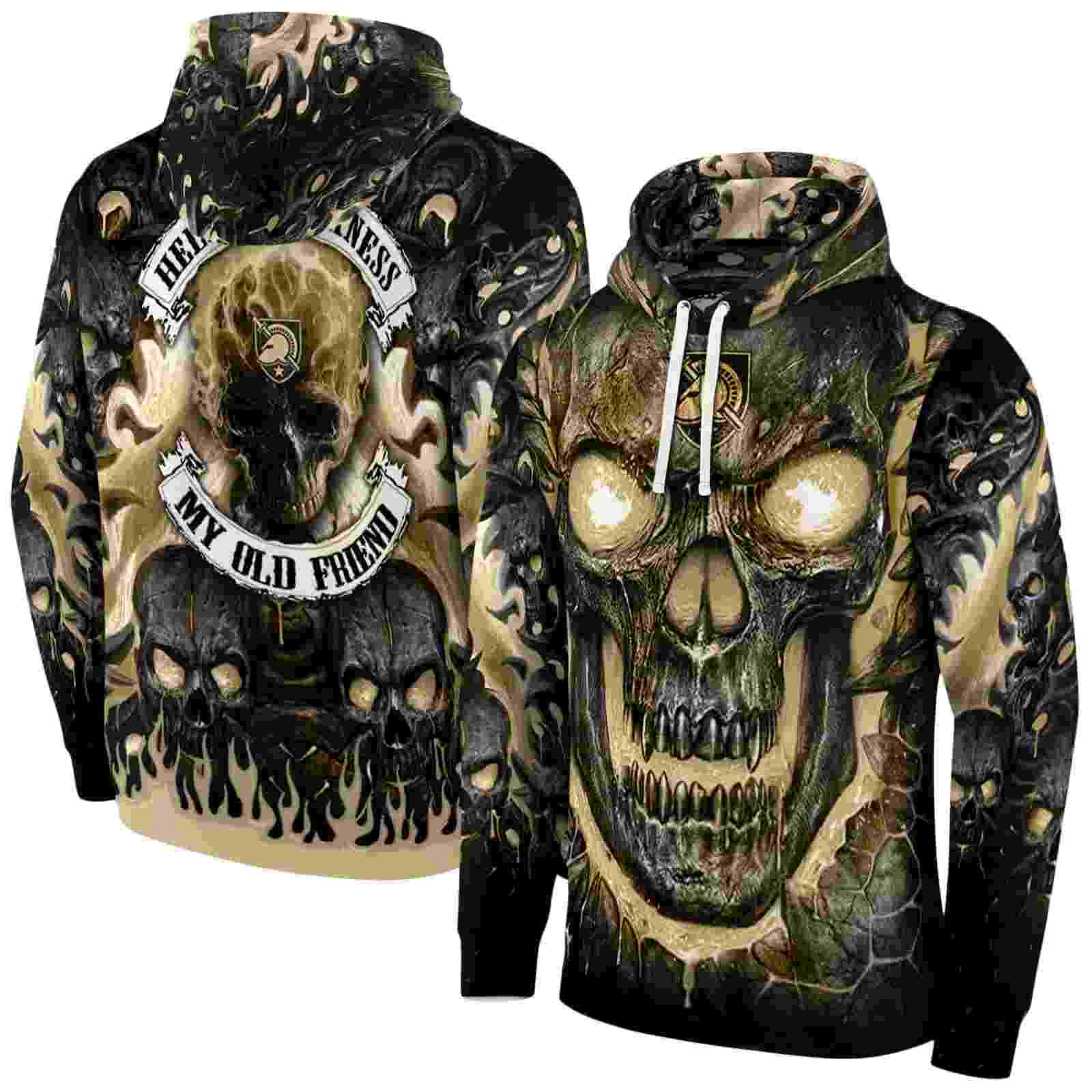 army black knights demonic skull gold black hoodie fashion forward