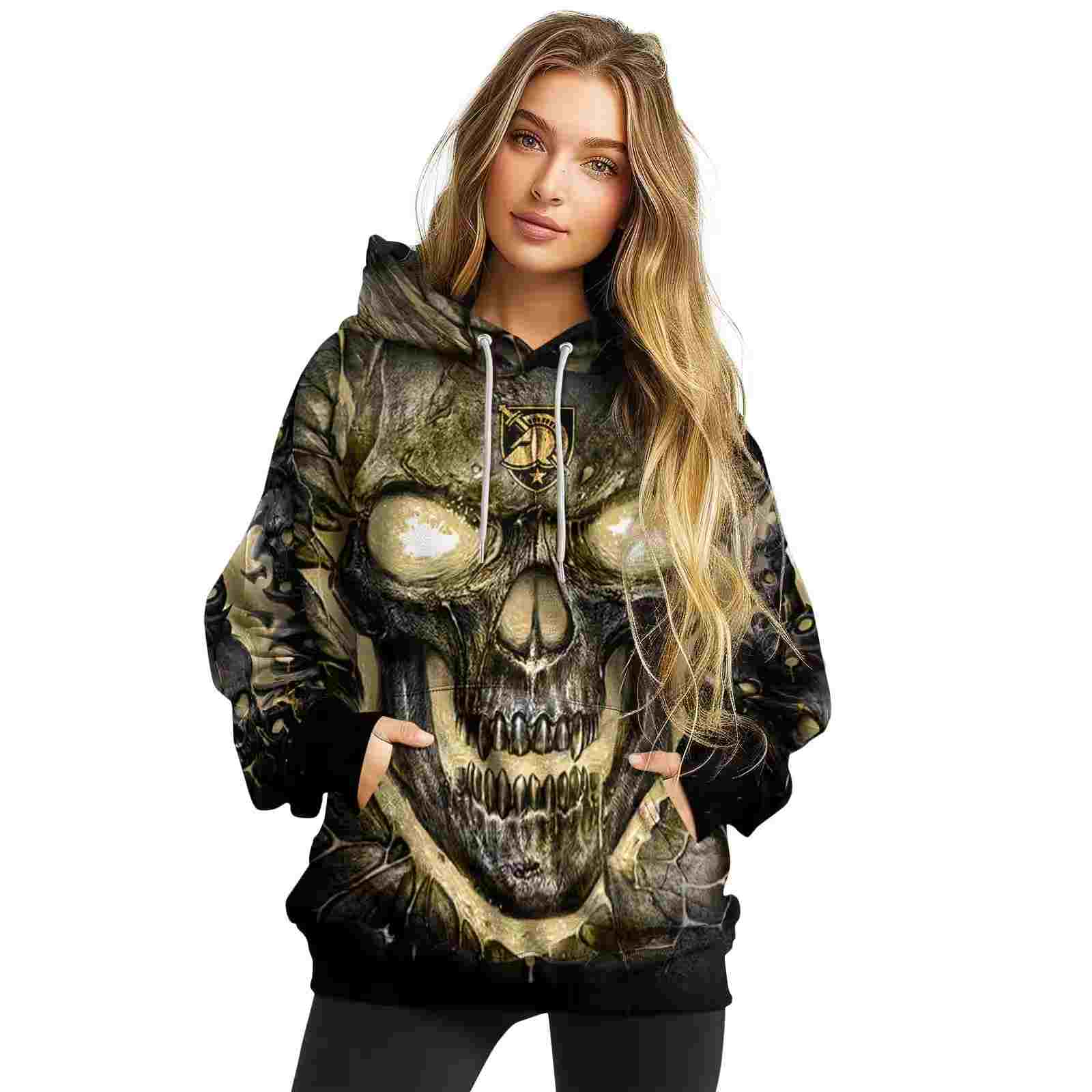 army black knights demonic skull gold black hoodie high quality