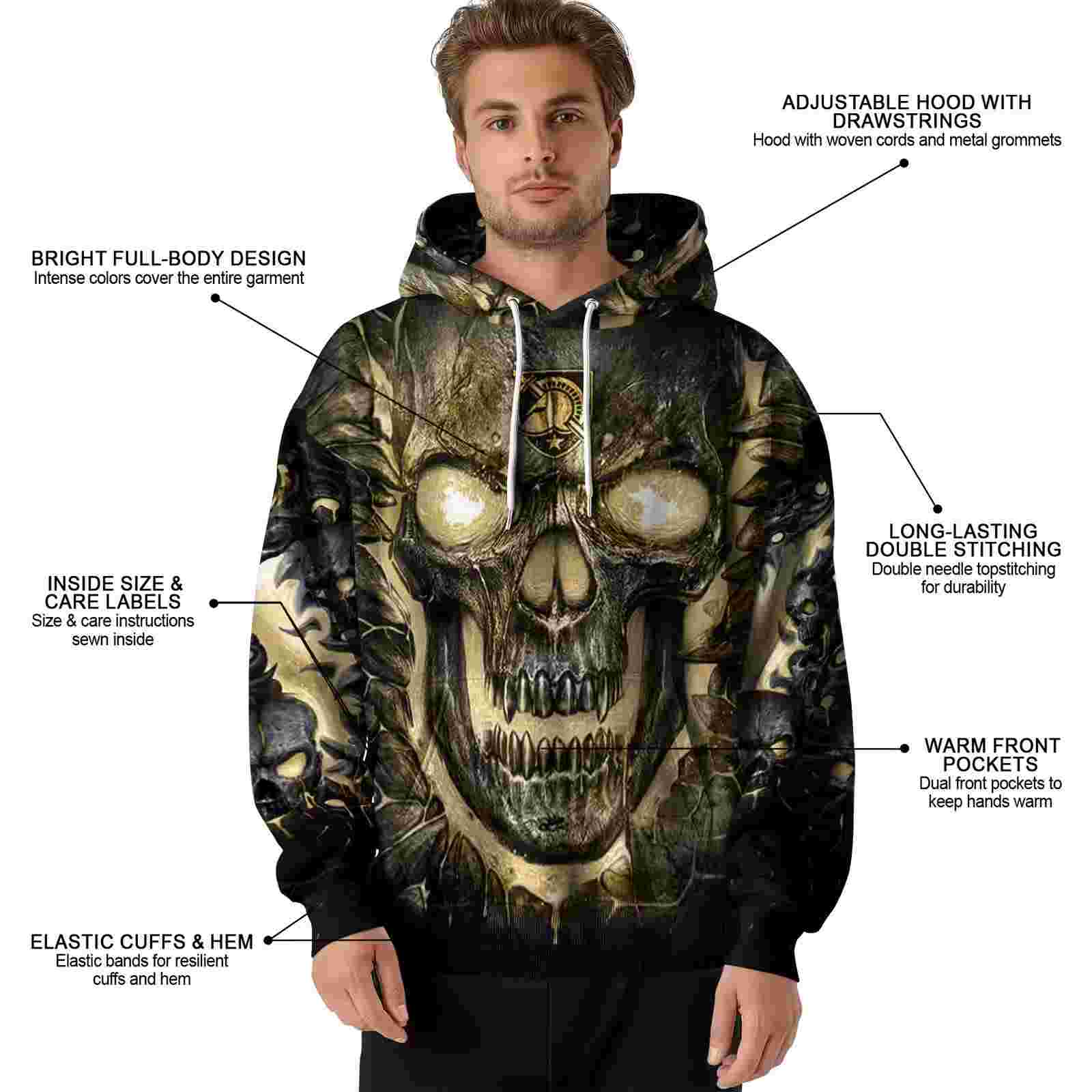 army black knights demonic skull gold black hoodie latest model