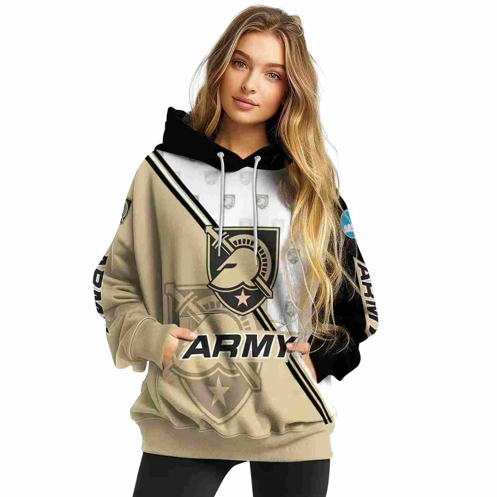 army black knights diagonal stripe gold white hoodie high quality