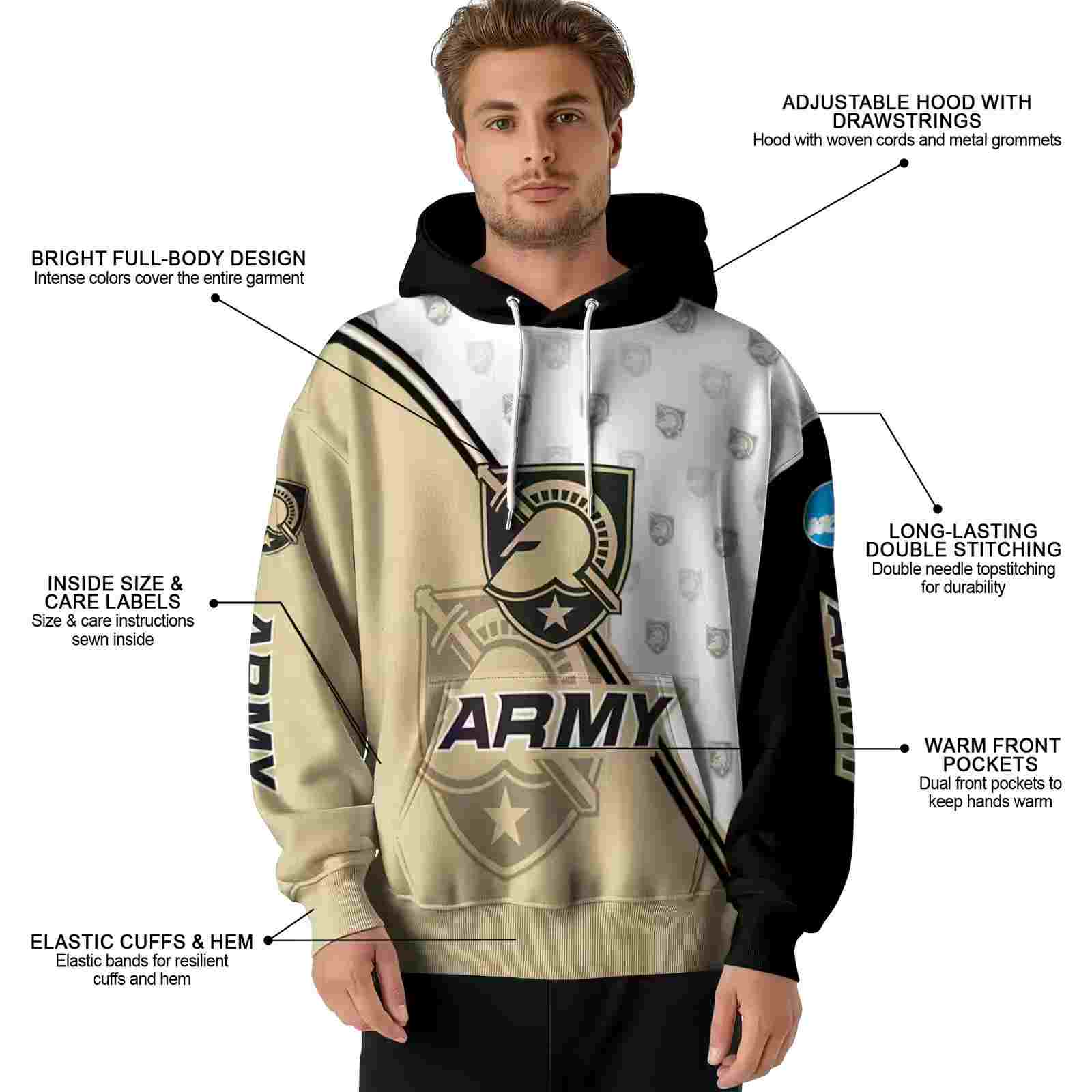 army black knights diagonal stripe gold white hoodie latest model