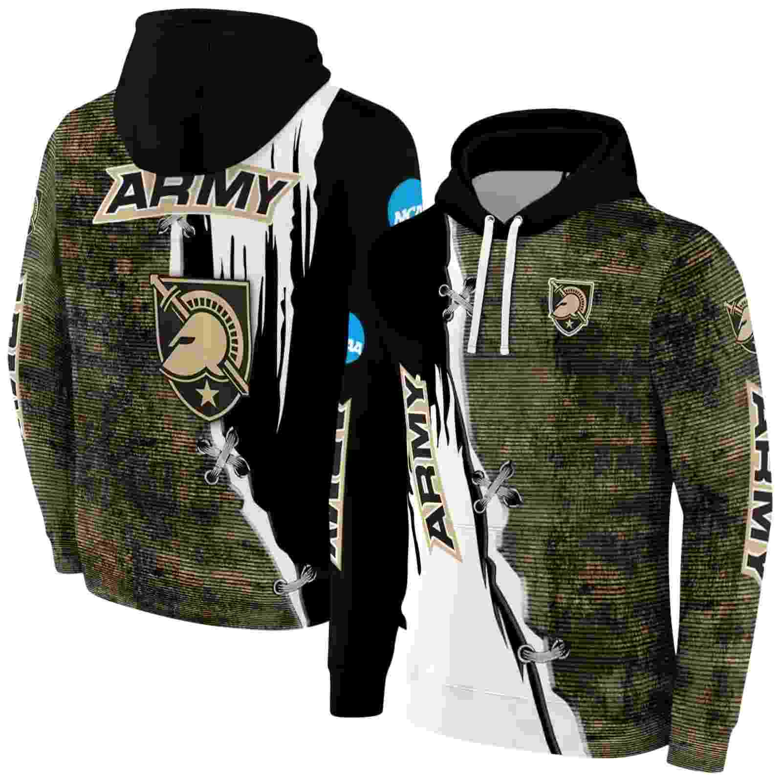 army black knights ripped pattern gold black white hoodie fashion forward