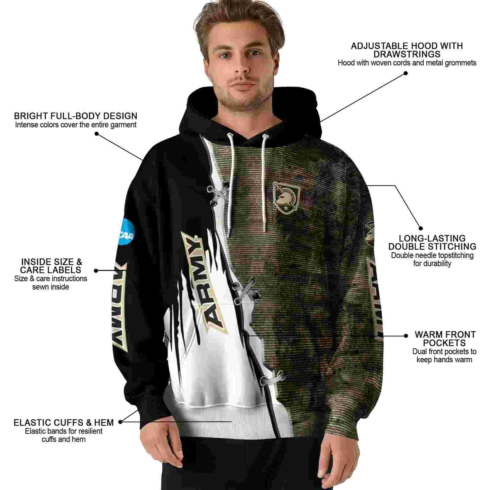 army black knights ripped pattern gold black white hoodie latest model