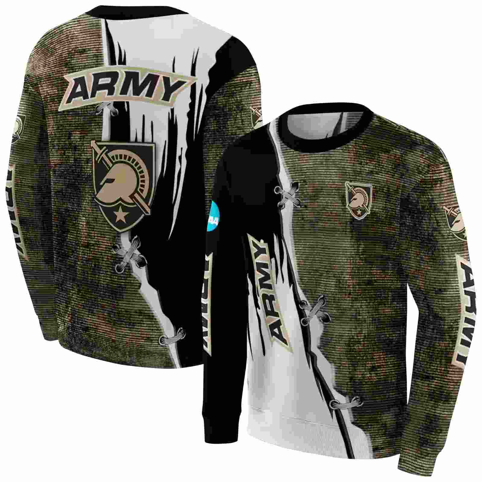 army black knights ripped pattern gold black white hoodie premium grade