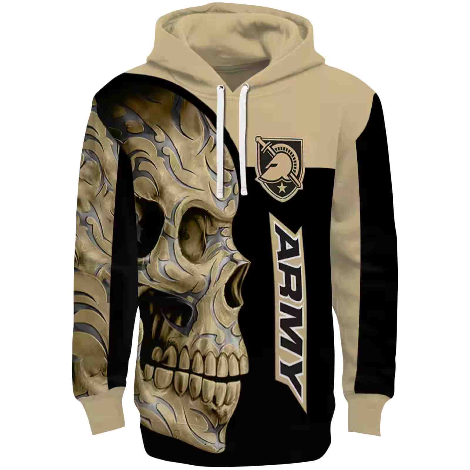 Army Black Knights Skull Motif Gold Black Hoodie