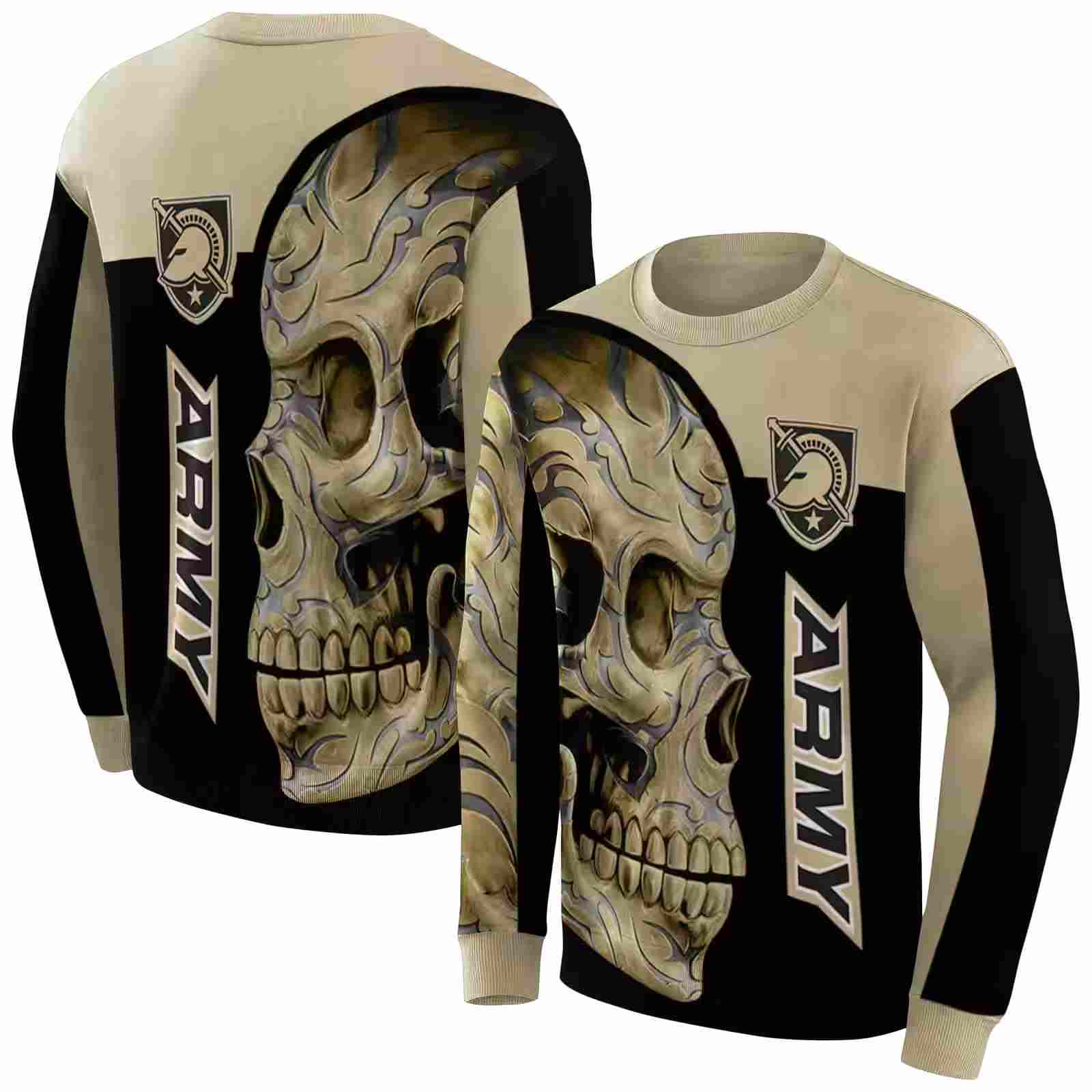 army black knights skull motif gold black hoodie premium grade