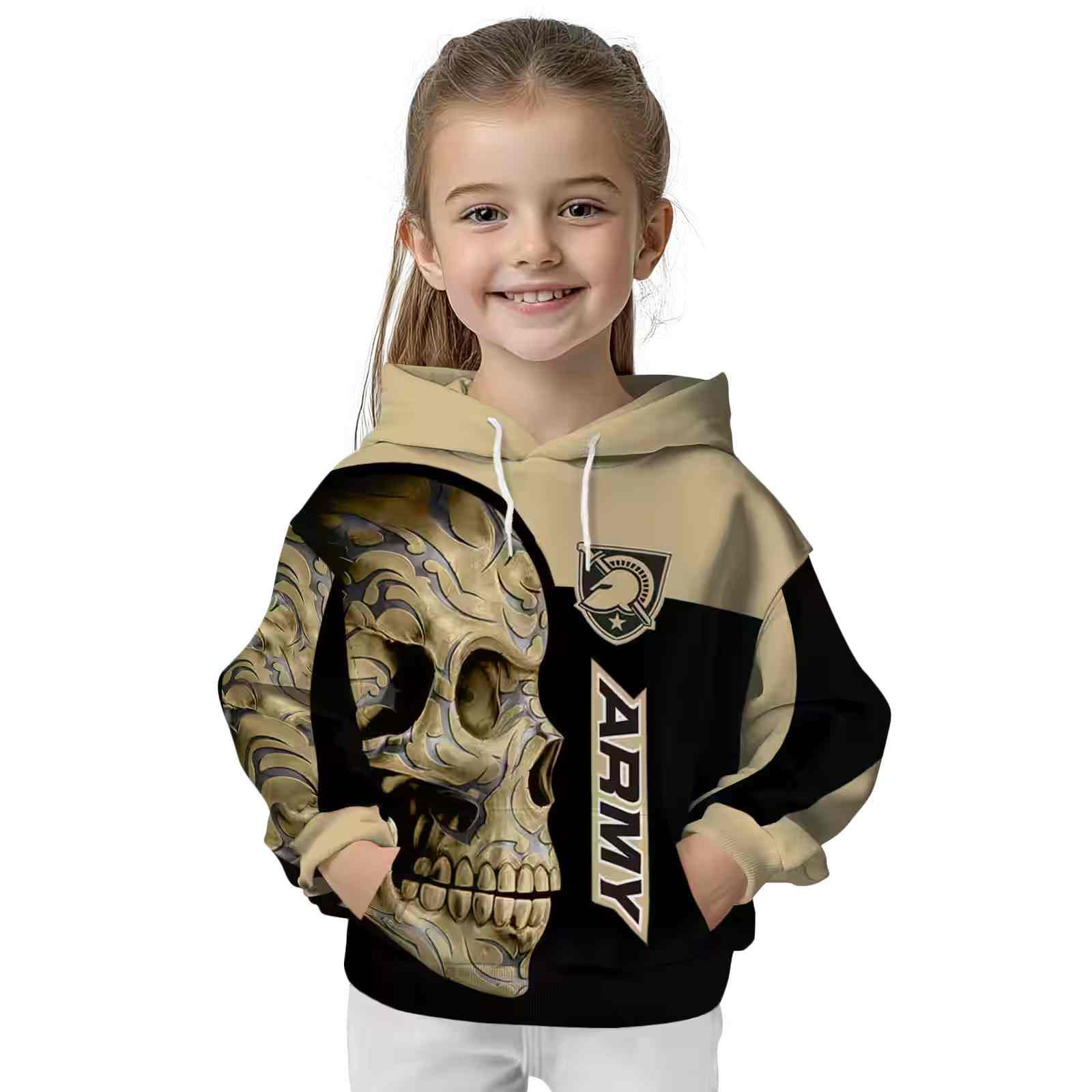 army black knights skull motif gold black hoodie top rated