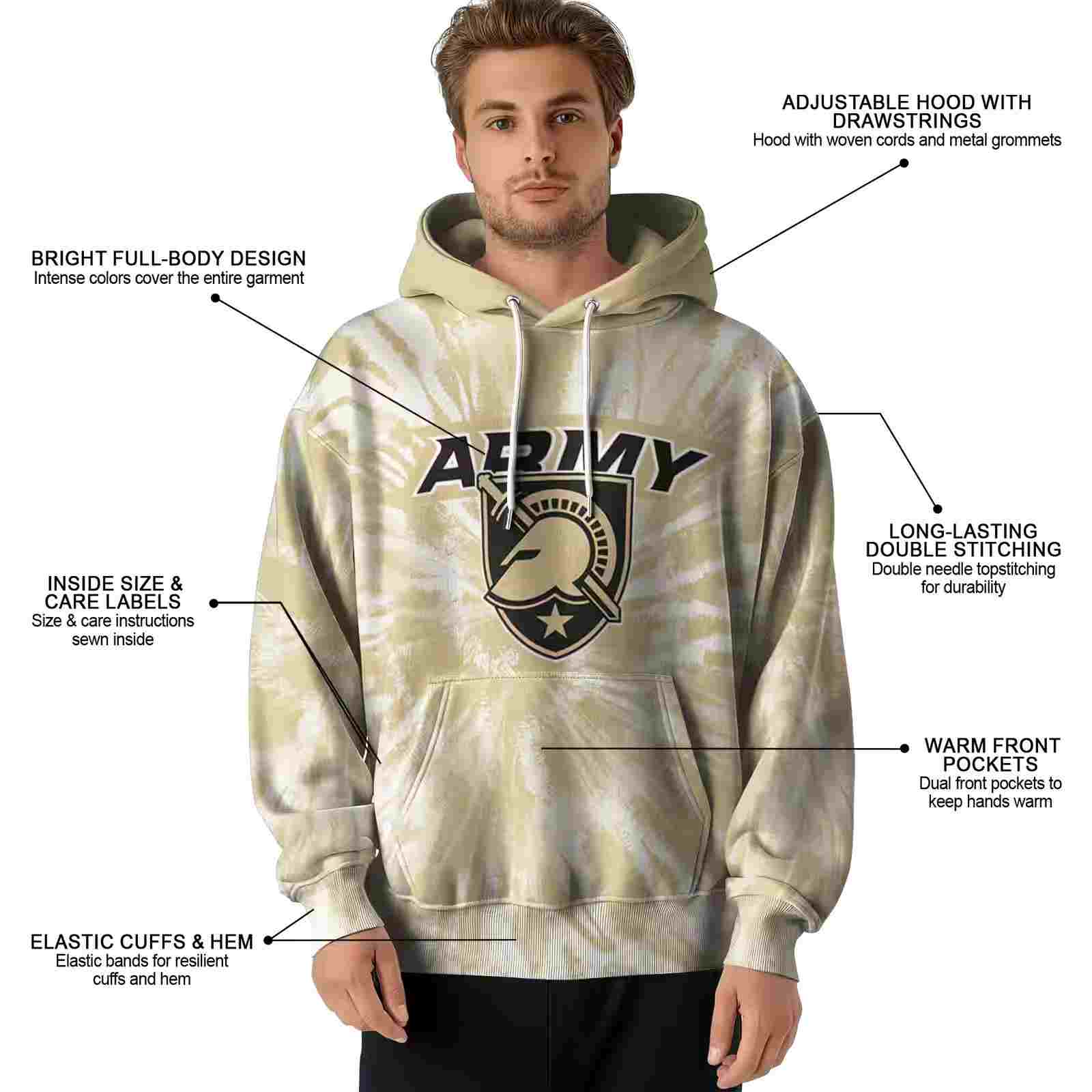 army black knights tie dye pattern gold hoodie latest model