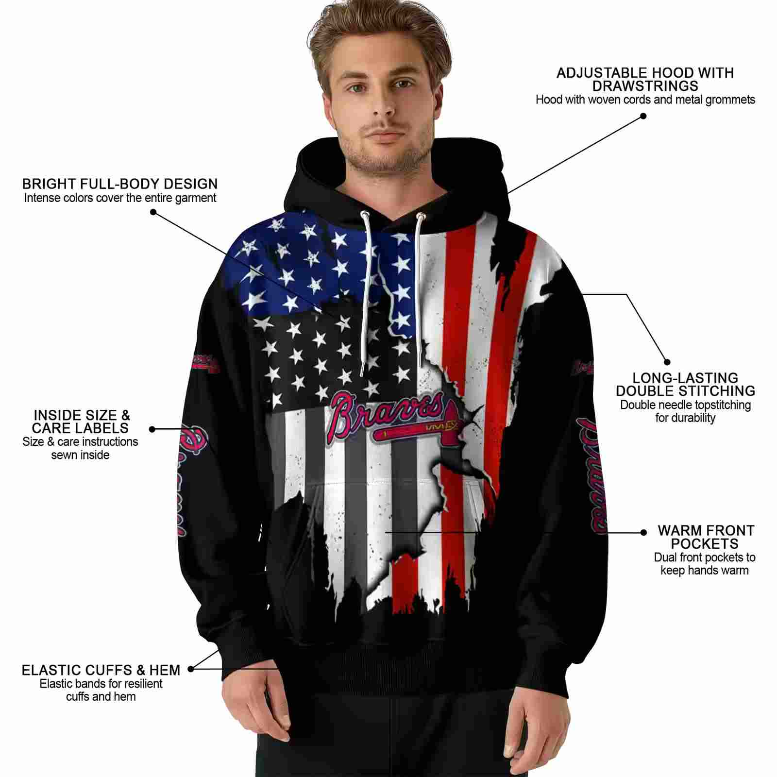 atlanta braves american pride black hoodie latest model