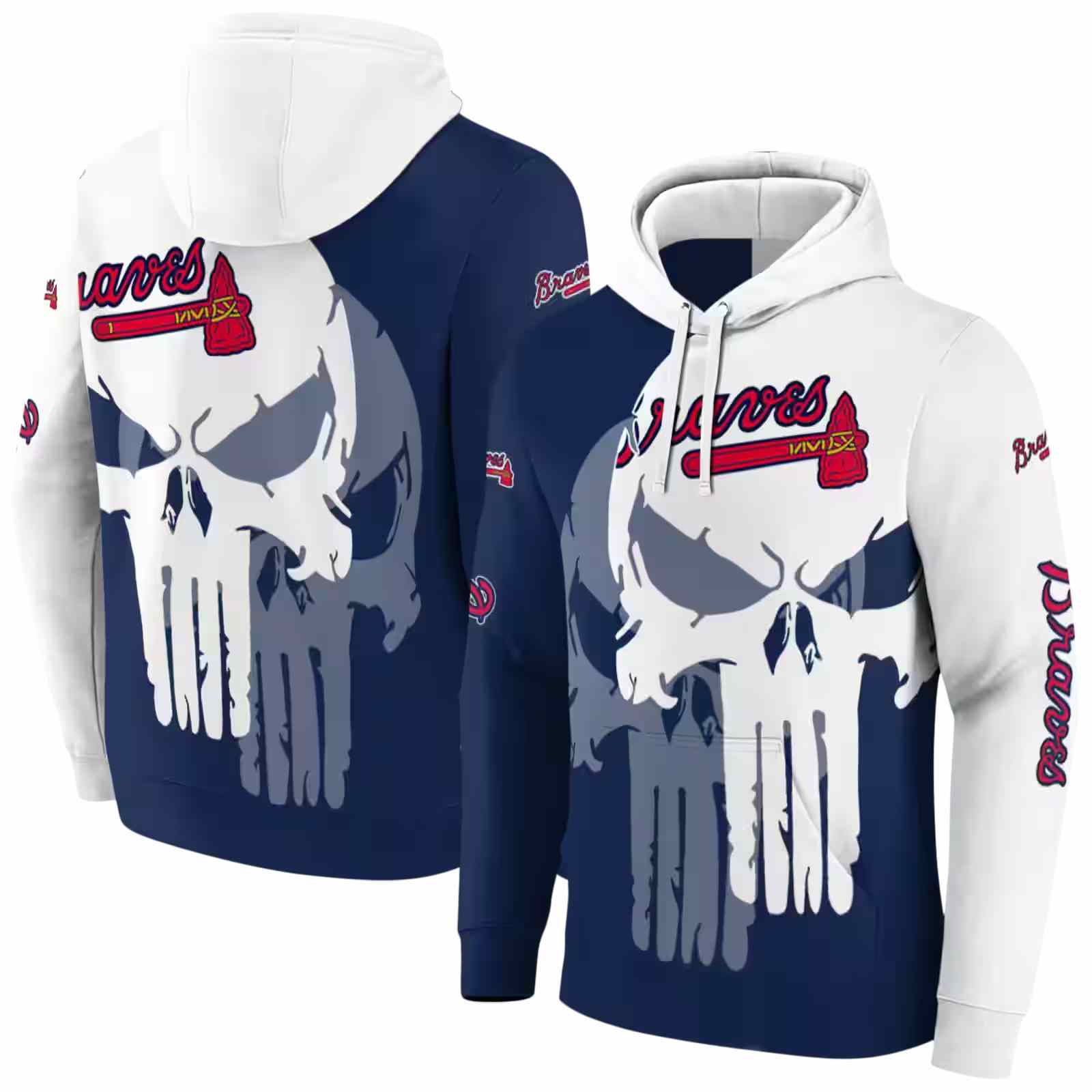 atlanta braves graphic punisher navy white hoodie fashion forward