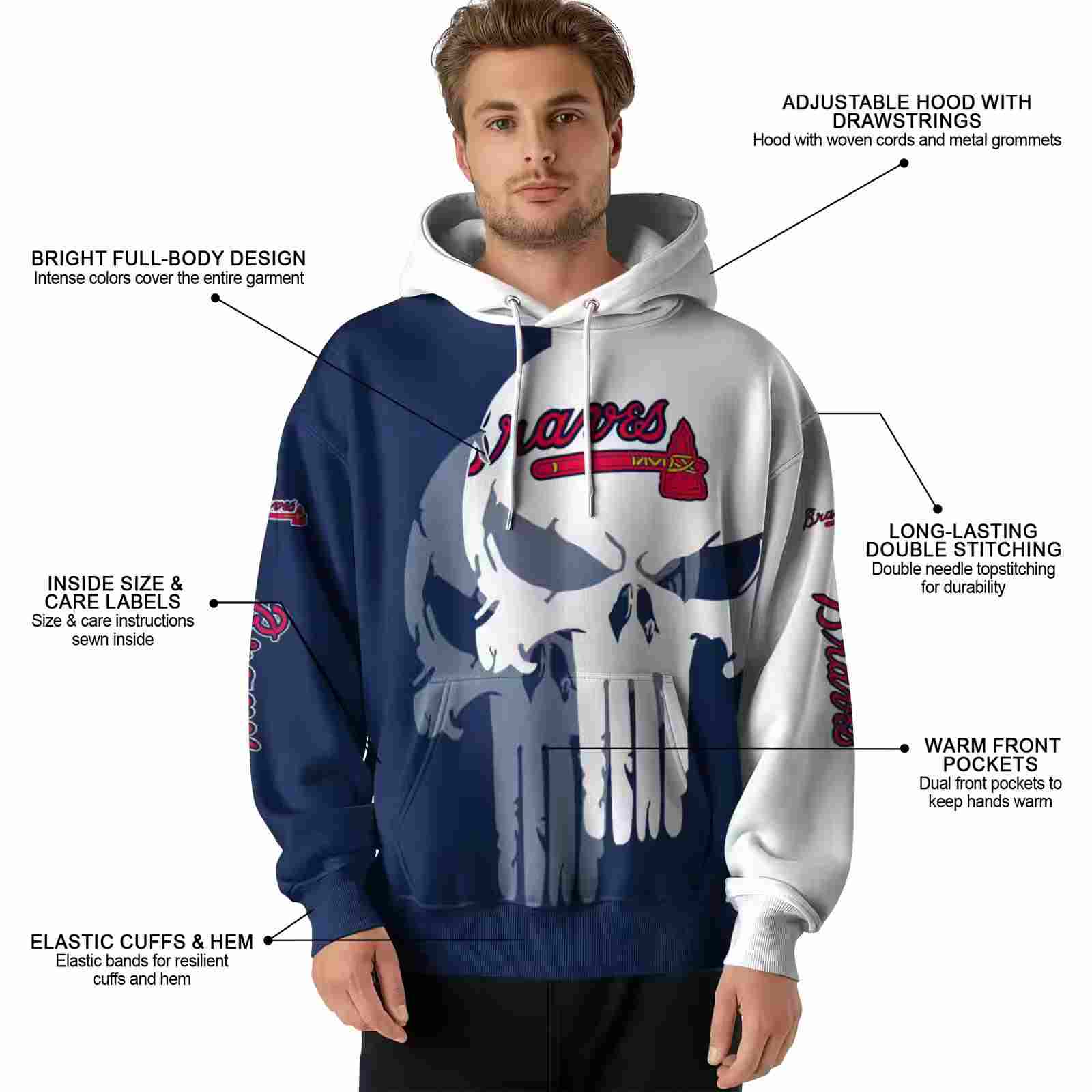 atlanta braves graphic punisher navy white hoodie latest model